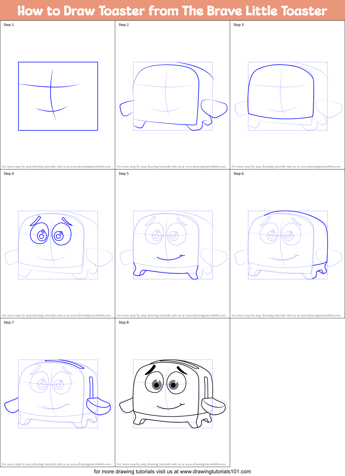 How to Draw Toaster from The Brave Little Toaster Printable Step by Step