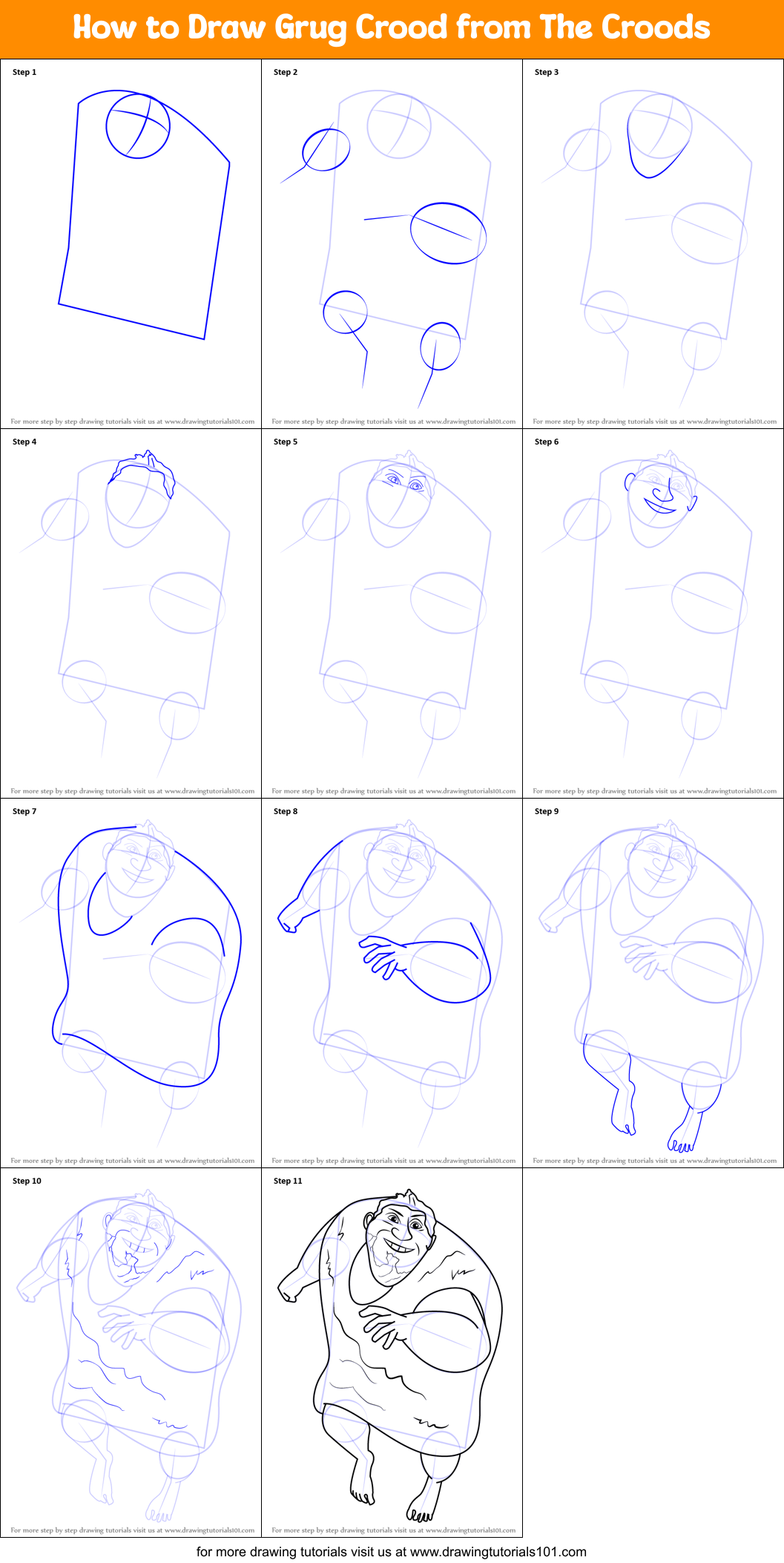 How to Draw Grug Crood from The Croods Printable Step by Step