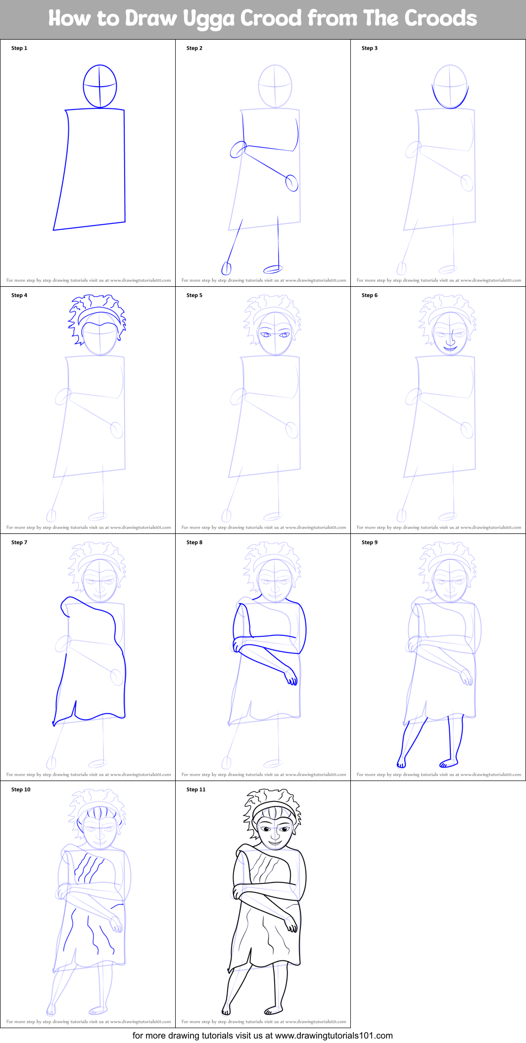 How to Draw Ugga Crood from The Croods Printable Step by Step