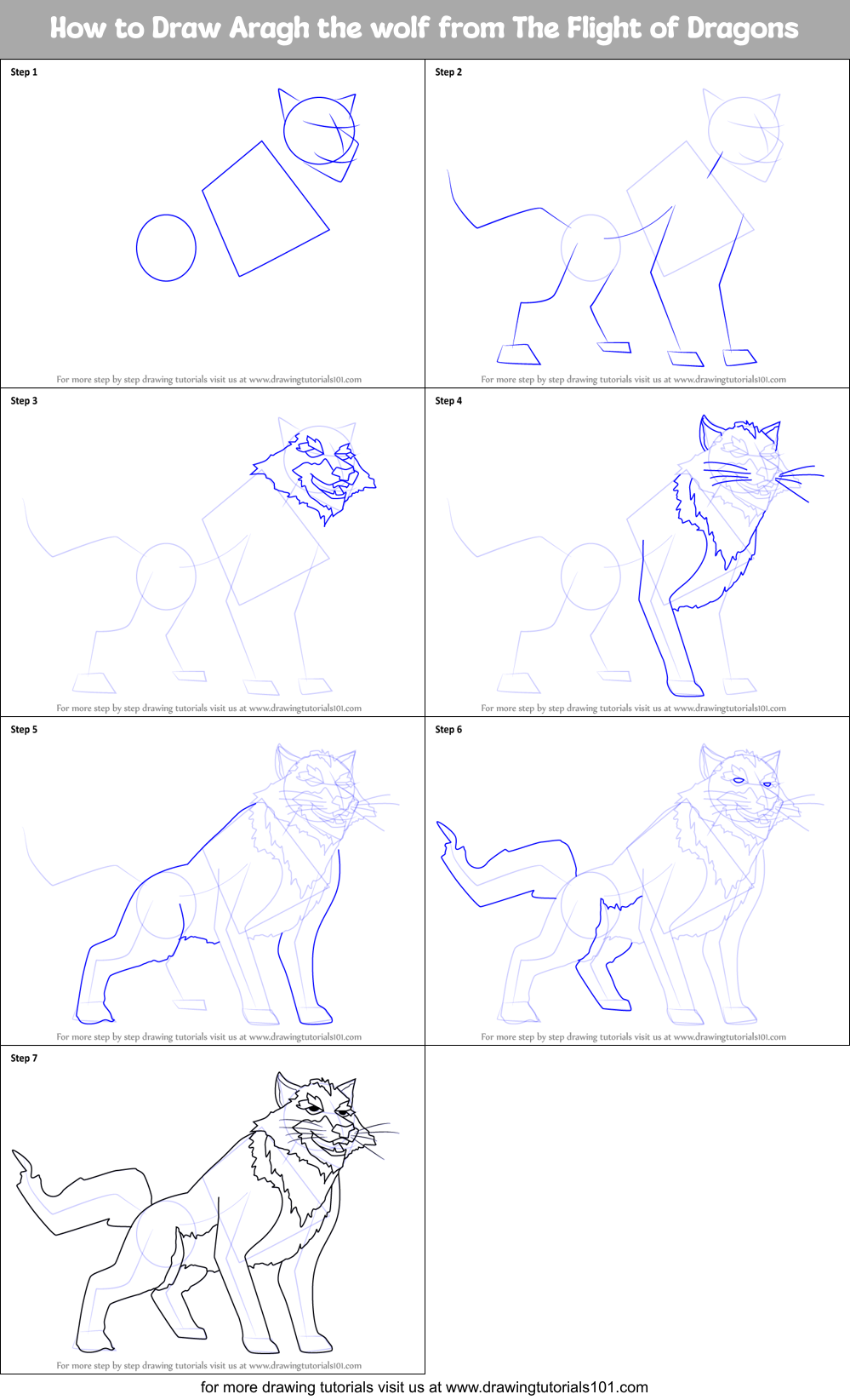 How to Draw Aragh the wolf from The Flight of Dragons Printable Step by Step