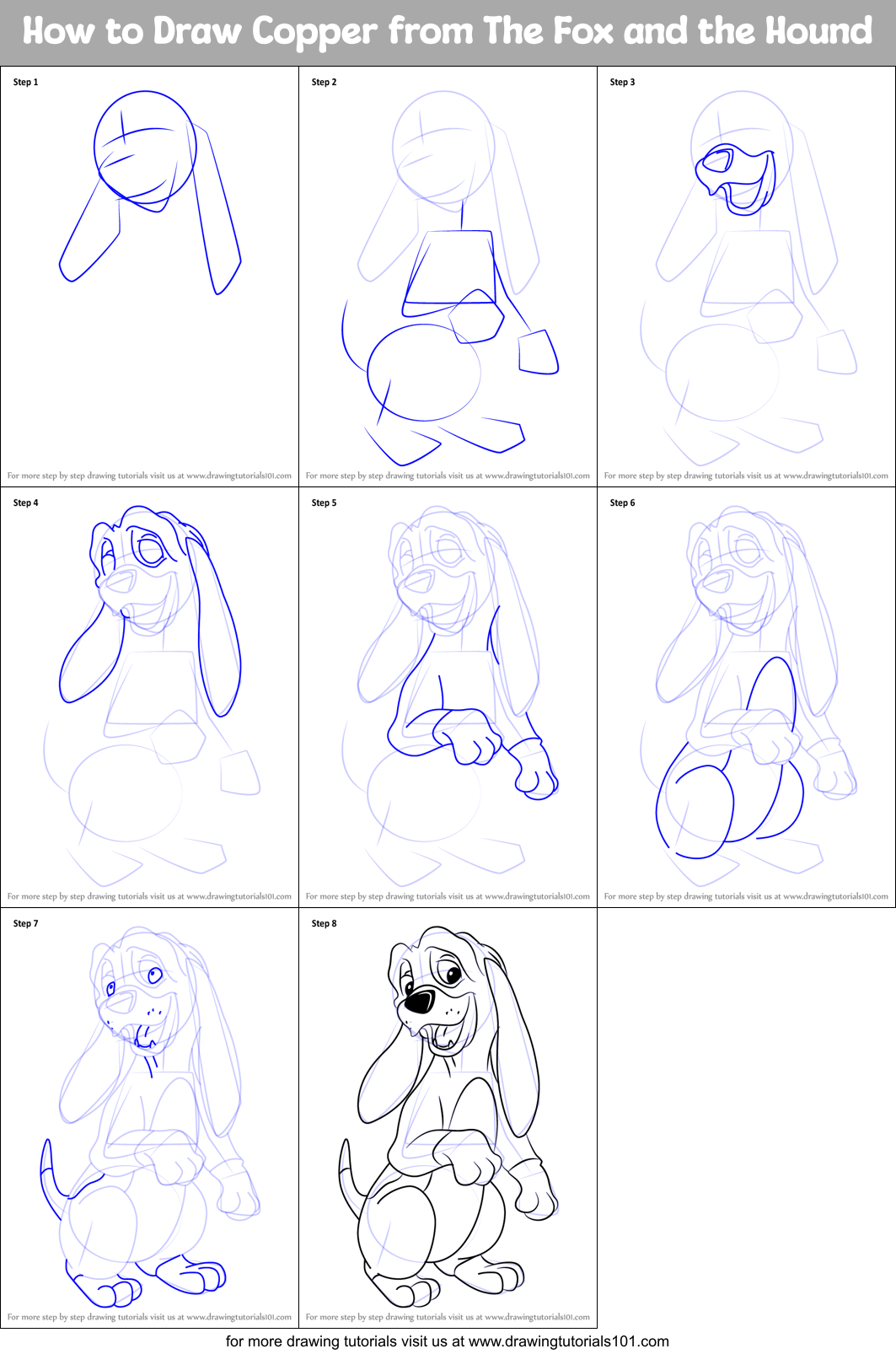 How to Draw Copper from The Fox and the Hound Printable Step by Step