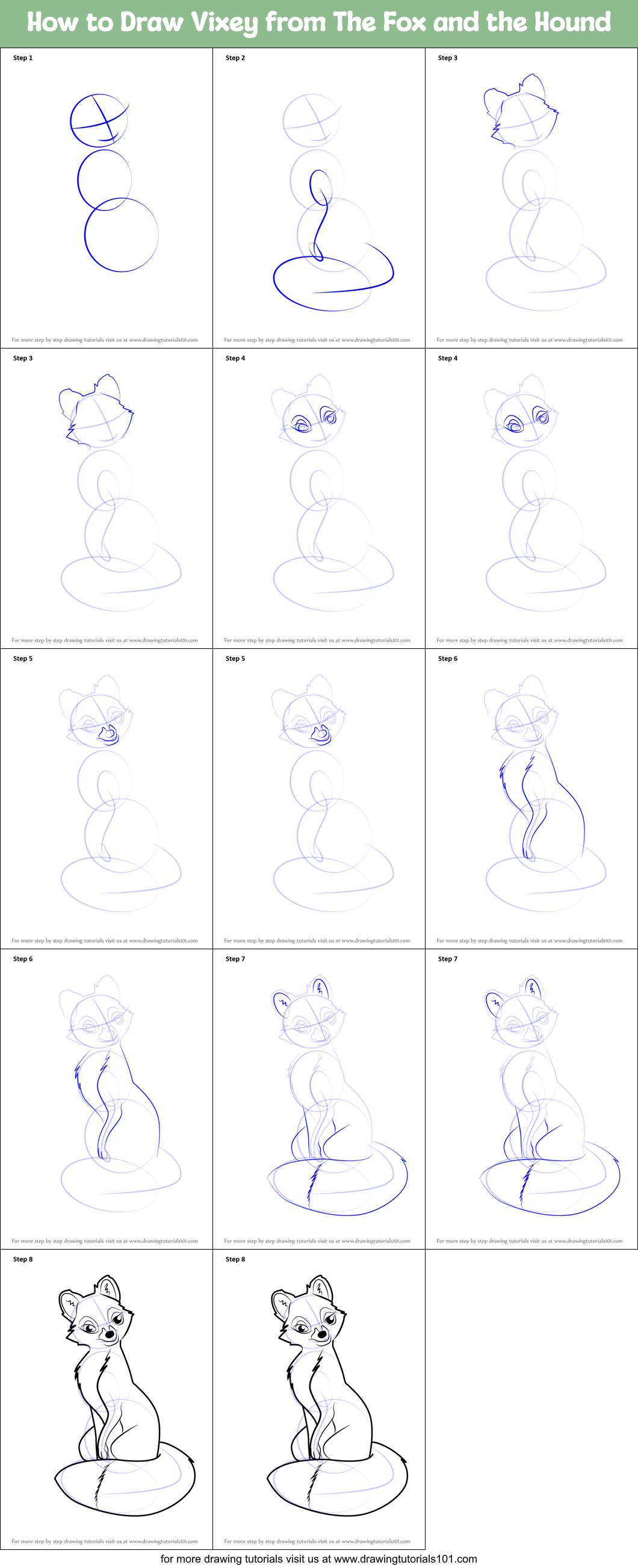 How to Draw Vixey from The Fox and the Hound Printable Step by Step