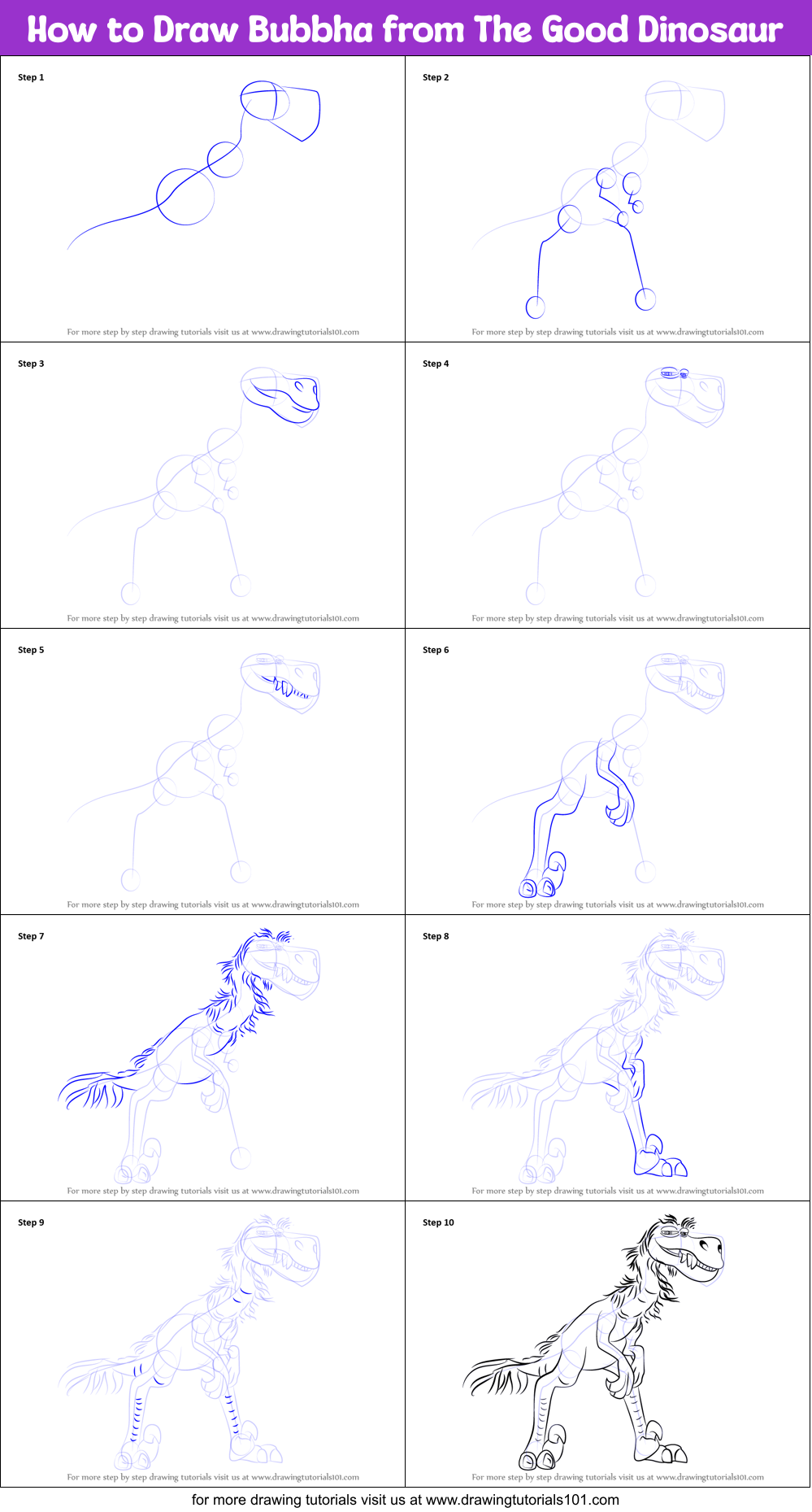 How to Draw Bubbha from The Good Dinosaur Printable Step by Step