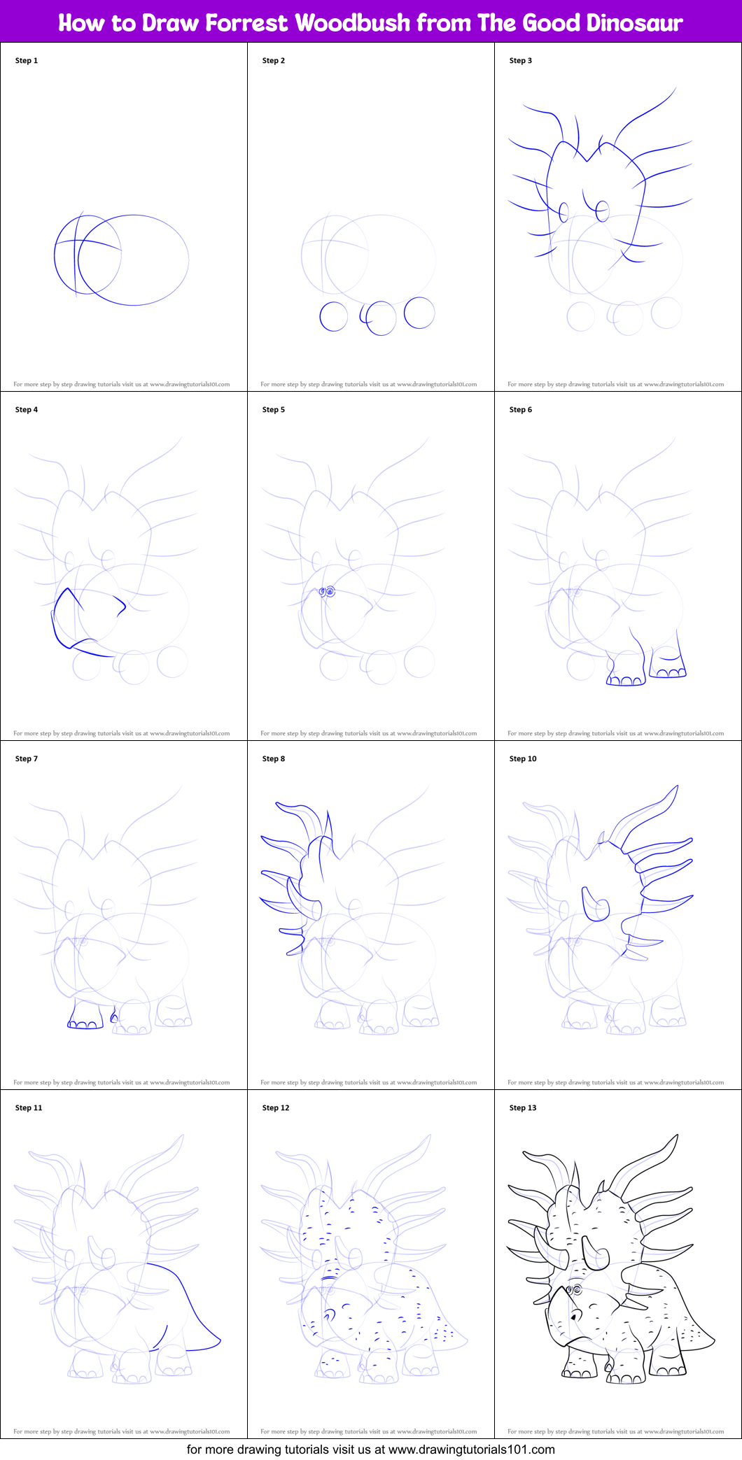 How to Draw Forrest Woodbush from The Good Dinosaur Printable Step by Step