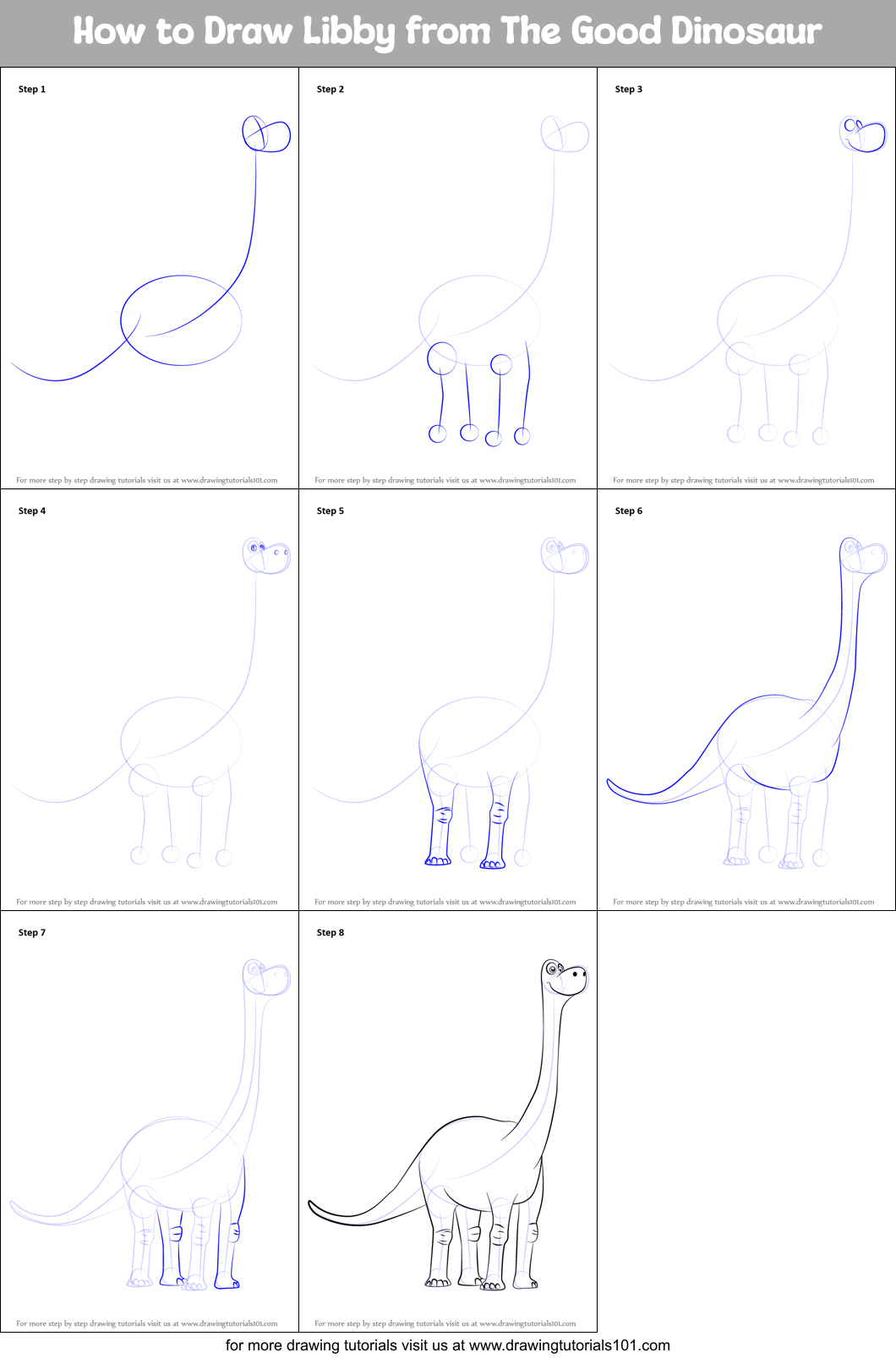 How to Draw Libby from The Good Dinosaur Printable Step by Step