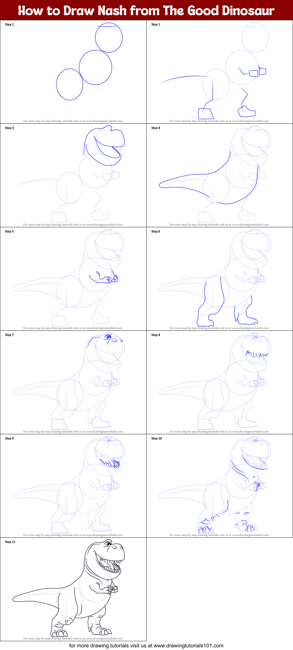 How to Draw Nash from The Good Dinosaur Printable Step by Step