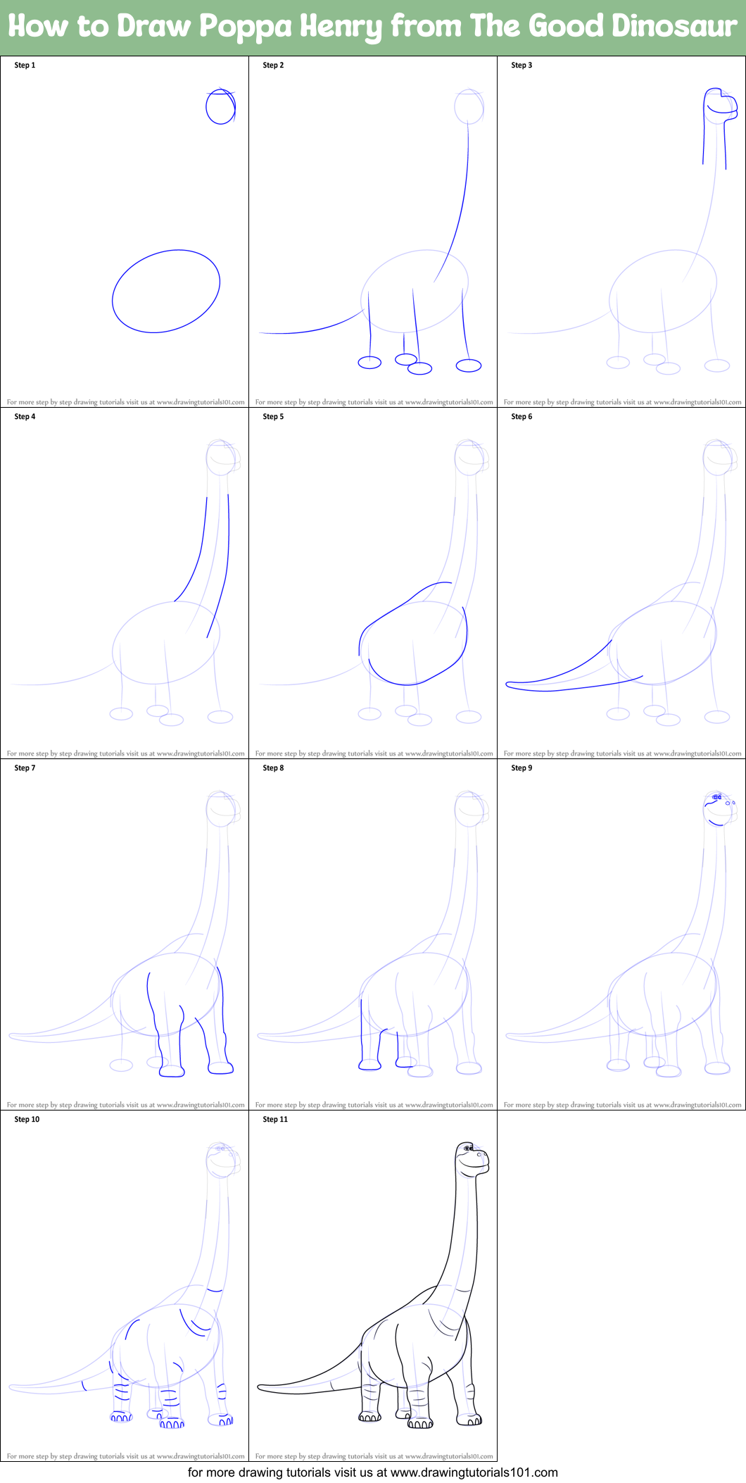 How to Draw Poppa Henry from The Good Dinosaur Printable Step by Step