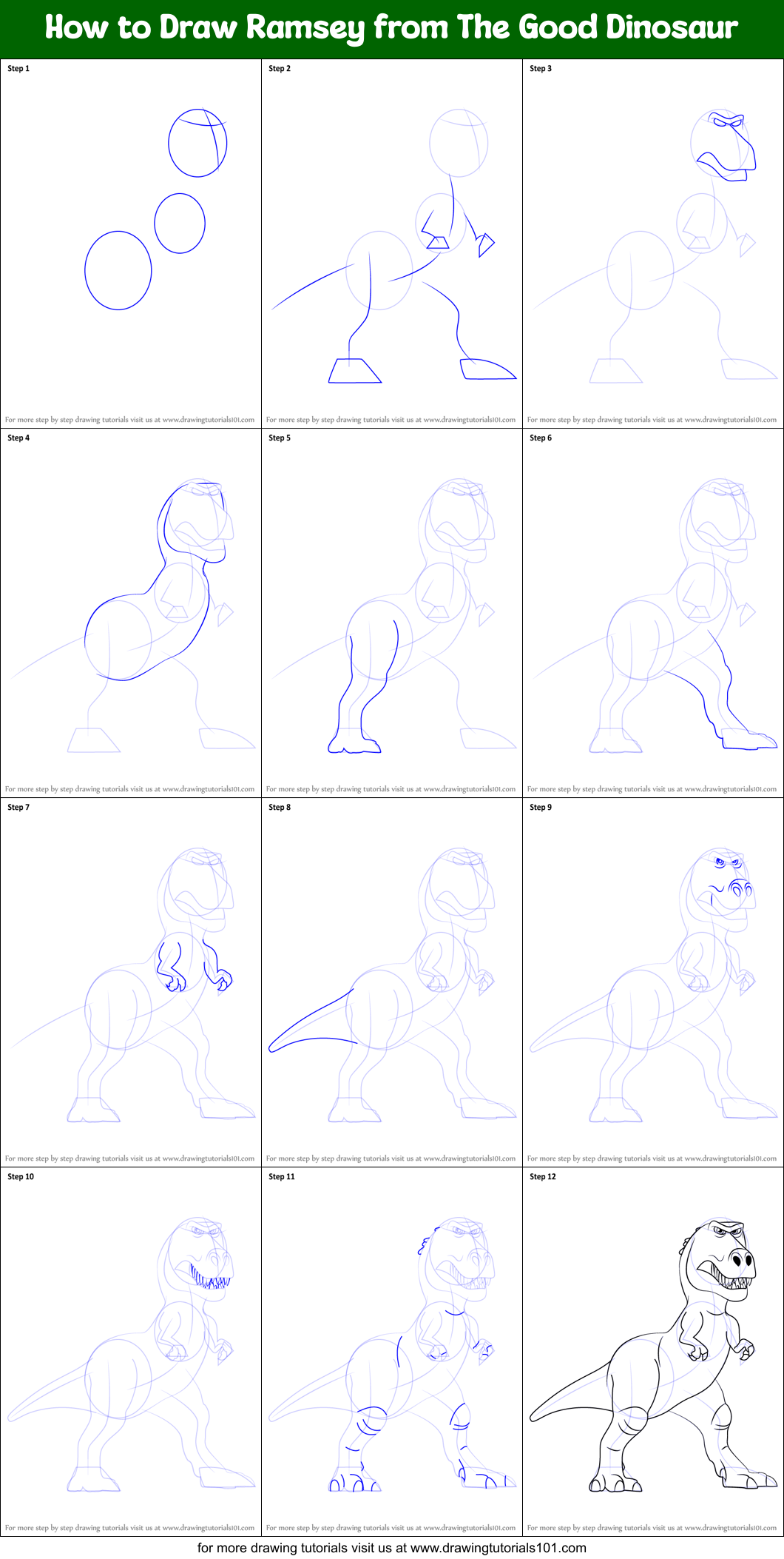 How to Draw Ramsey from The Good Dinosaur Printable Step by Step