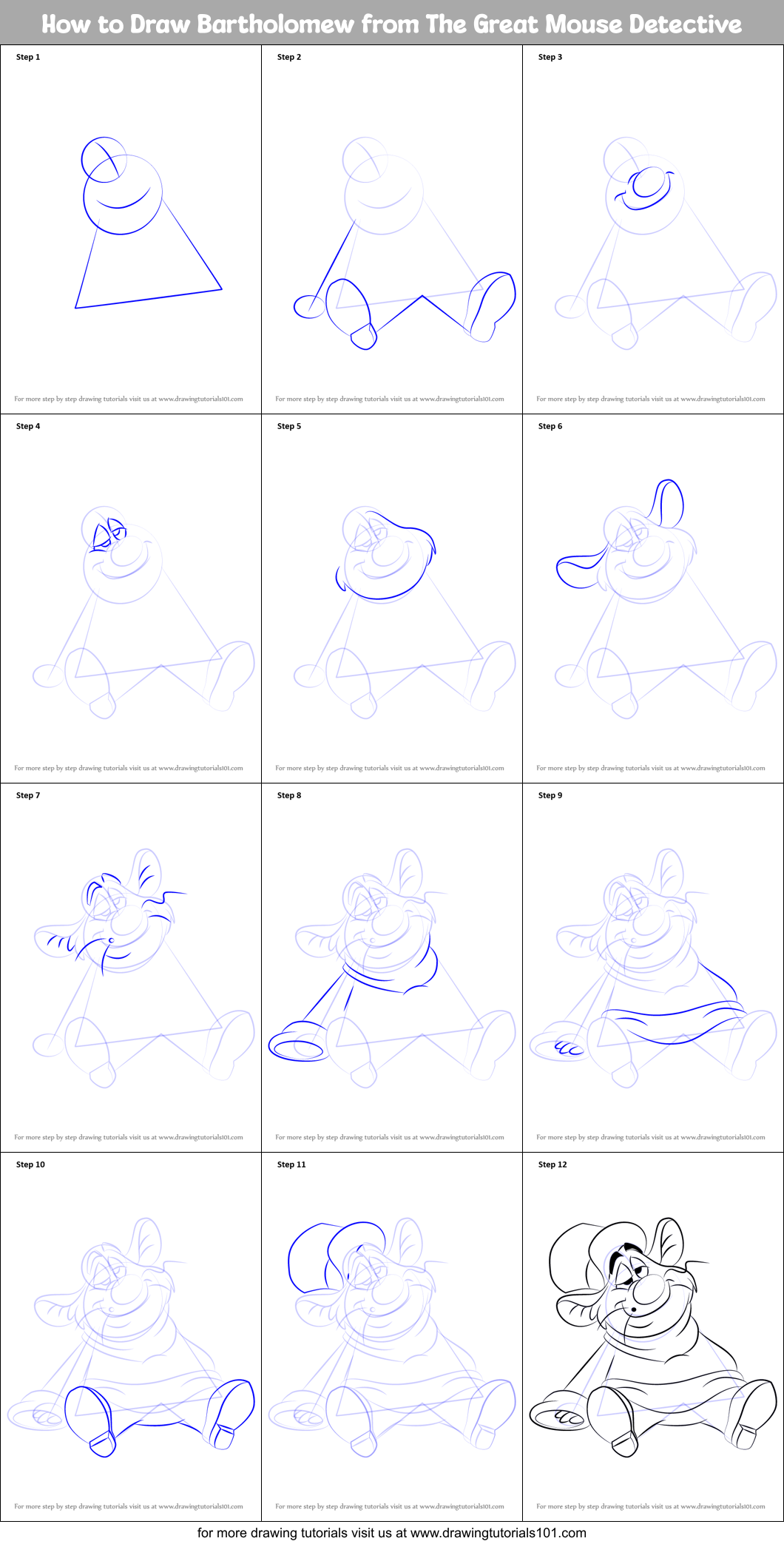 How to Draw Bartholomew from The Great Mouse Detective Printable Step by Step