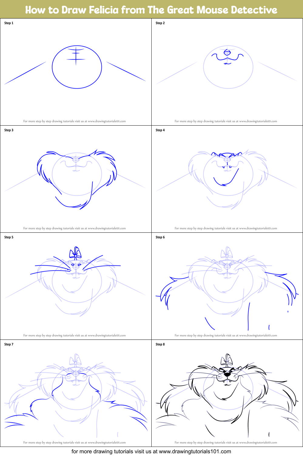 How to Draw Felicia from The Great Mouse Detective Printable Step by Step