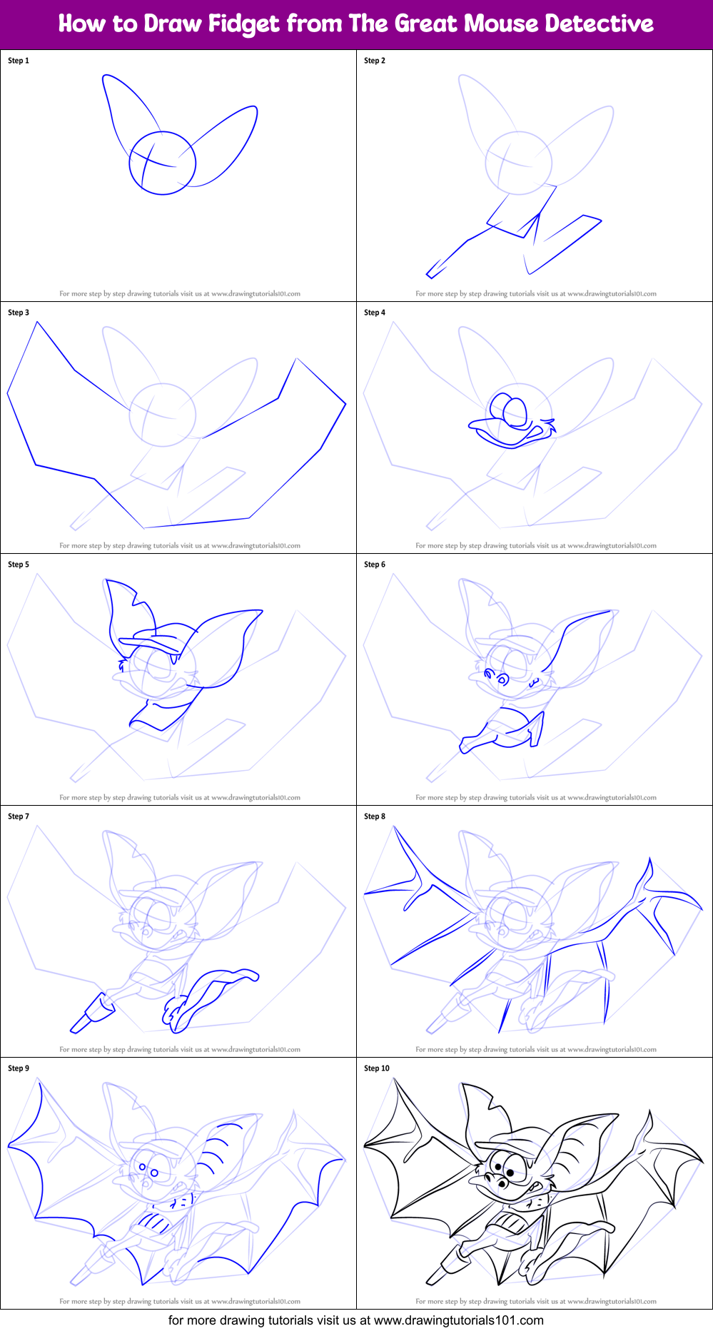 How to Draw Fidget from The Great Mouse Detective Printable Step by Step