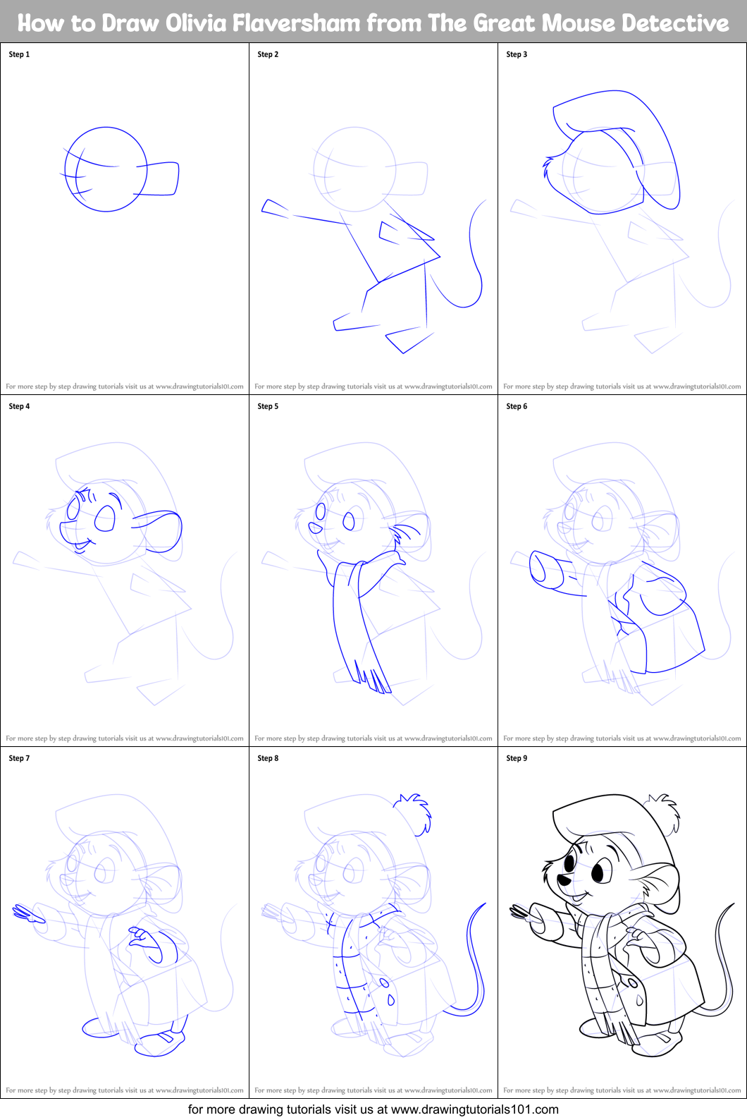 How to Draw Olivia Flaversham from The Great Mouse Detective Printable Step by Step