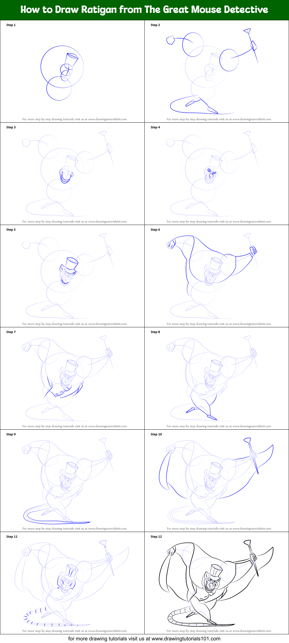 How to Draw Ratigan from The Great Mouse Detective Printable Step by Step