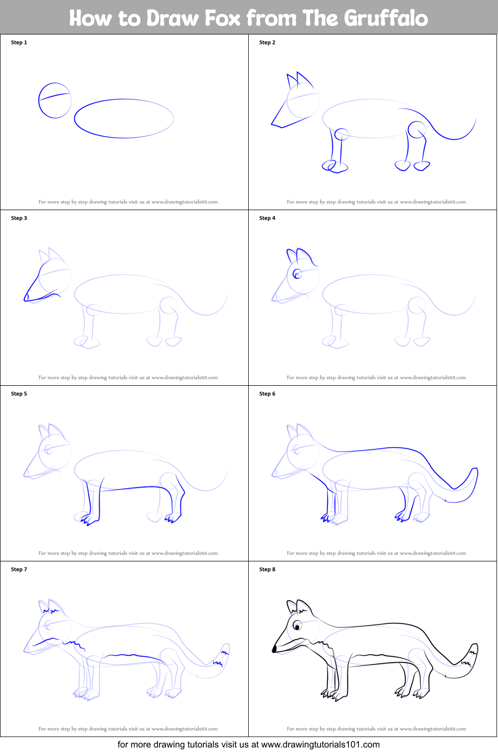 How to Draw Fox from The Gruffalo Printable Step by Step