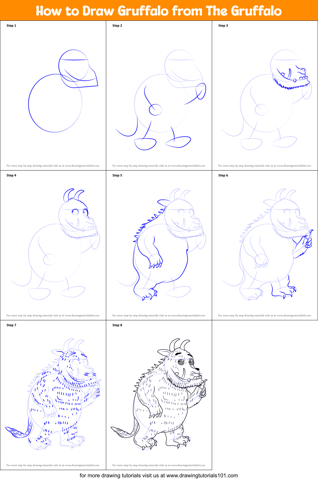 How to Draw Gruffalo from The Gruffalo Printable Step by Step