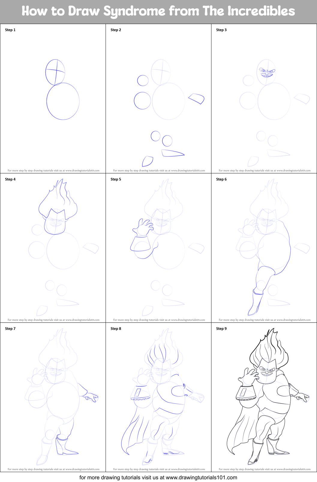 How to Draw Syndrome from The Incredibles Printable Step by Step