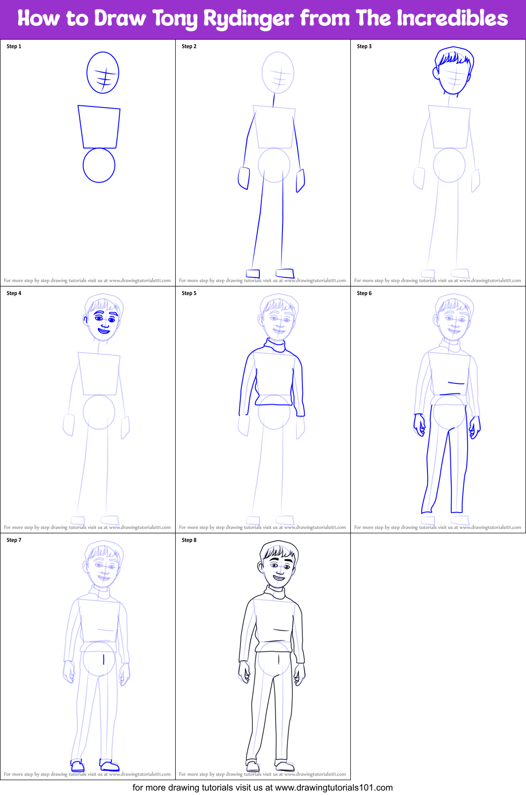 How to Draw Tony Rydinger from The Incredibles Printable Step by Step