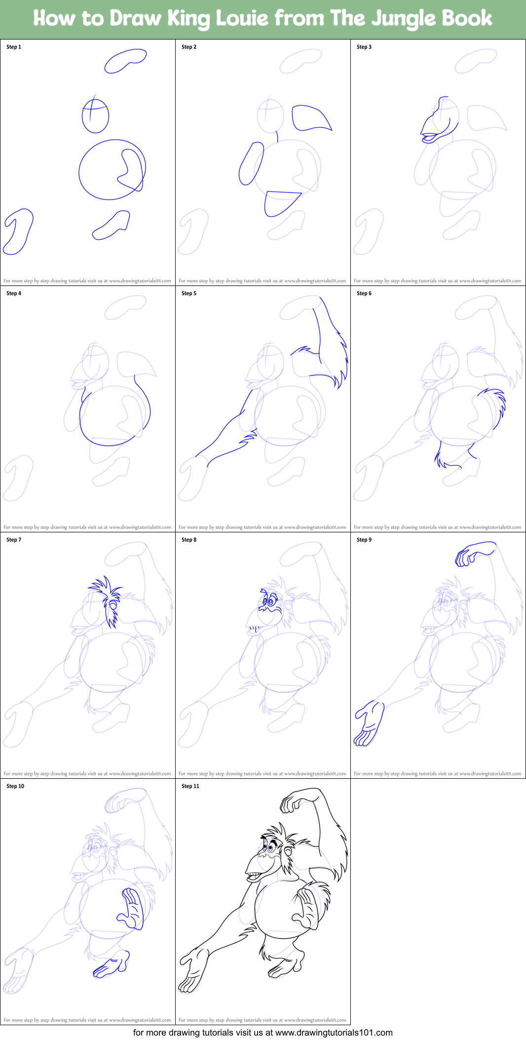 How to Draw King Louie from The Jungle Book Printable Step by Step