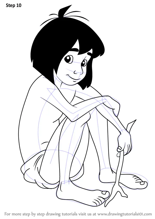 mowgli jungle draw drawing step cartoon drawings drawingtutorials101 characters tutorials complete disney tutorial sketches character