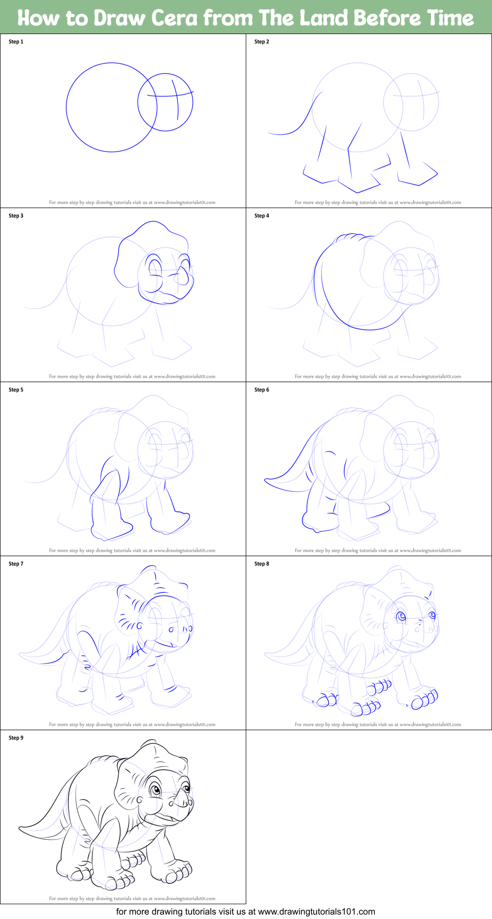 How to Draw Cera from The Land Before Time Printable Step by Step