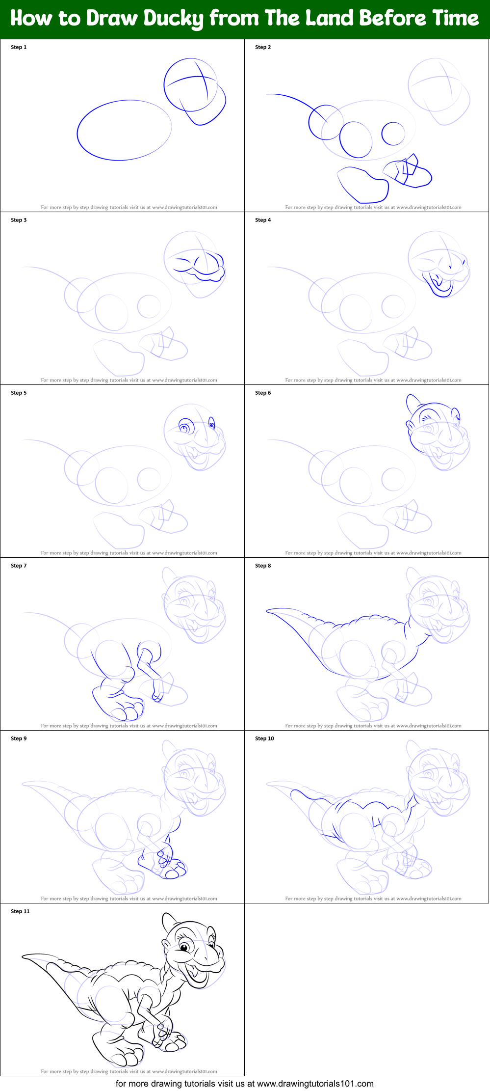 How to Draw Ducky from The Land Before Time Printable Step by Step