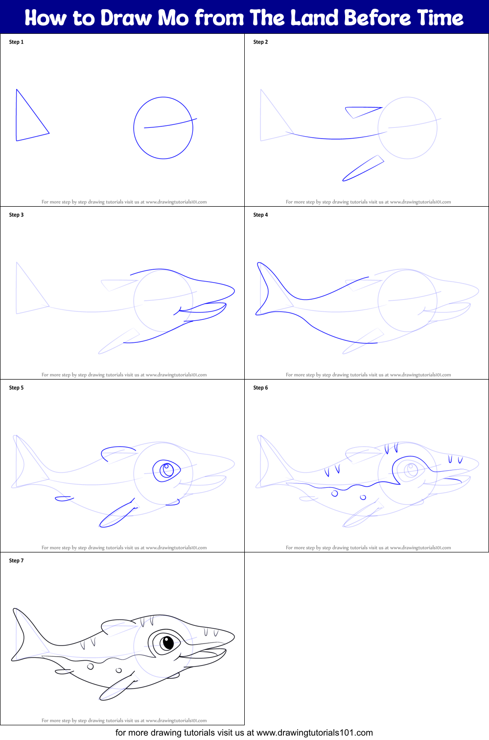 How to Draw Mo from The Land Before Time Printable Step by Step