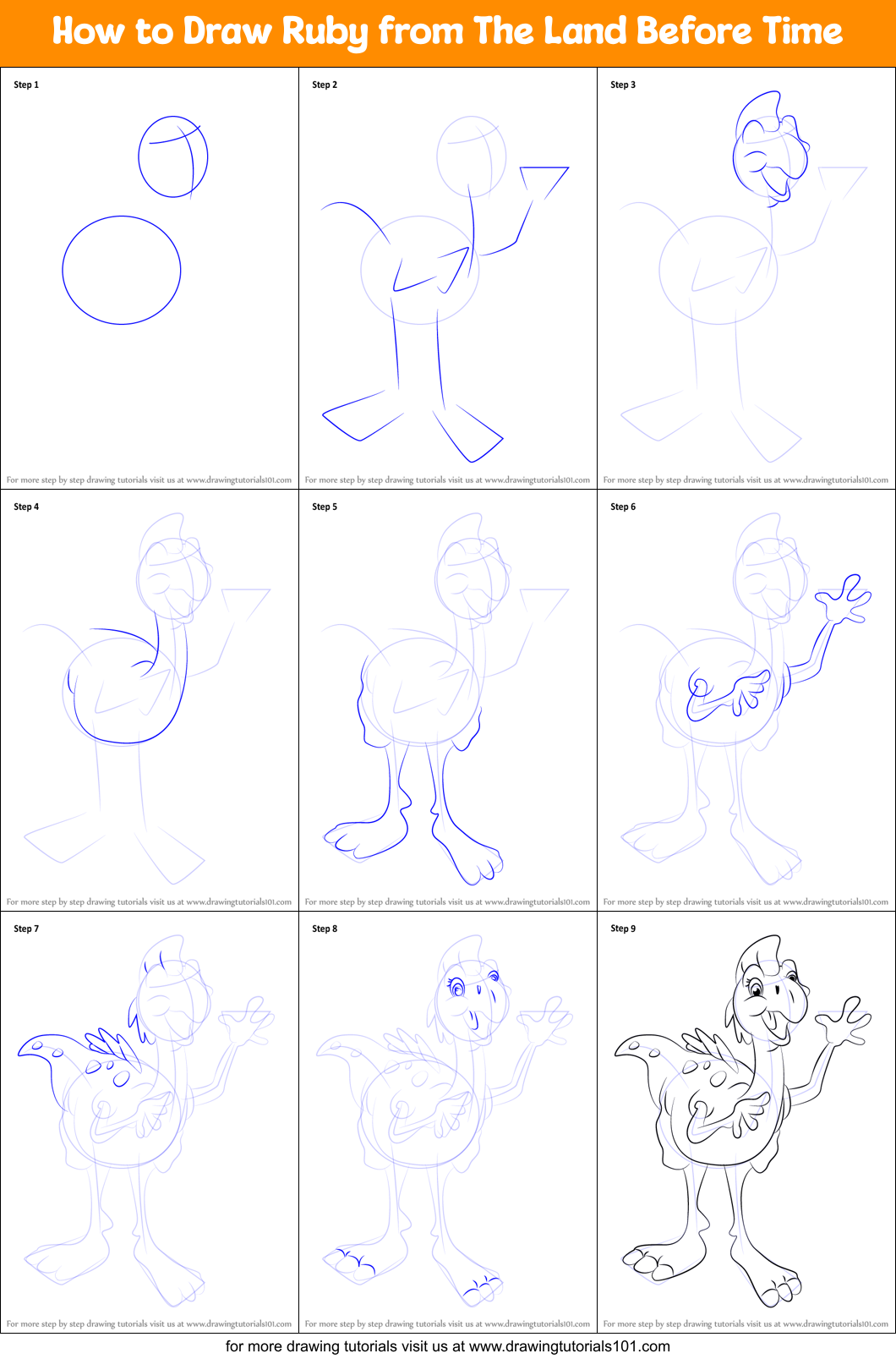 How to Draw Ruby from The Land Before Time Printable Step by Step