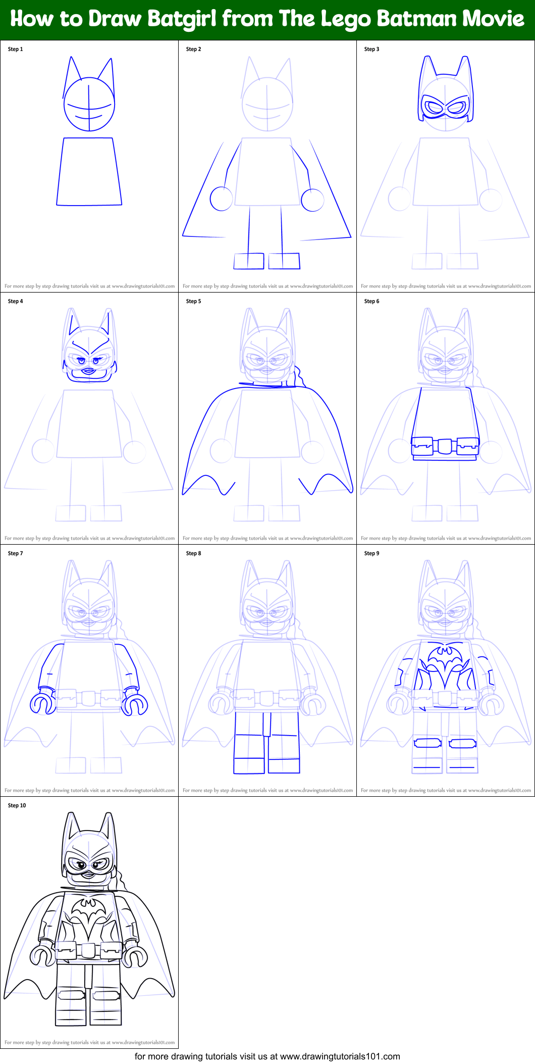 How to Draw Batgirl from The Lego Batman Movie Printable Step by Step
