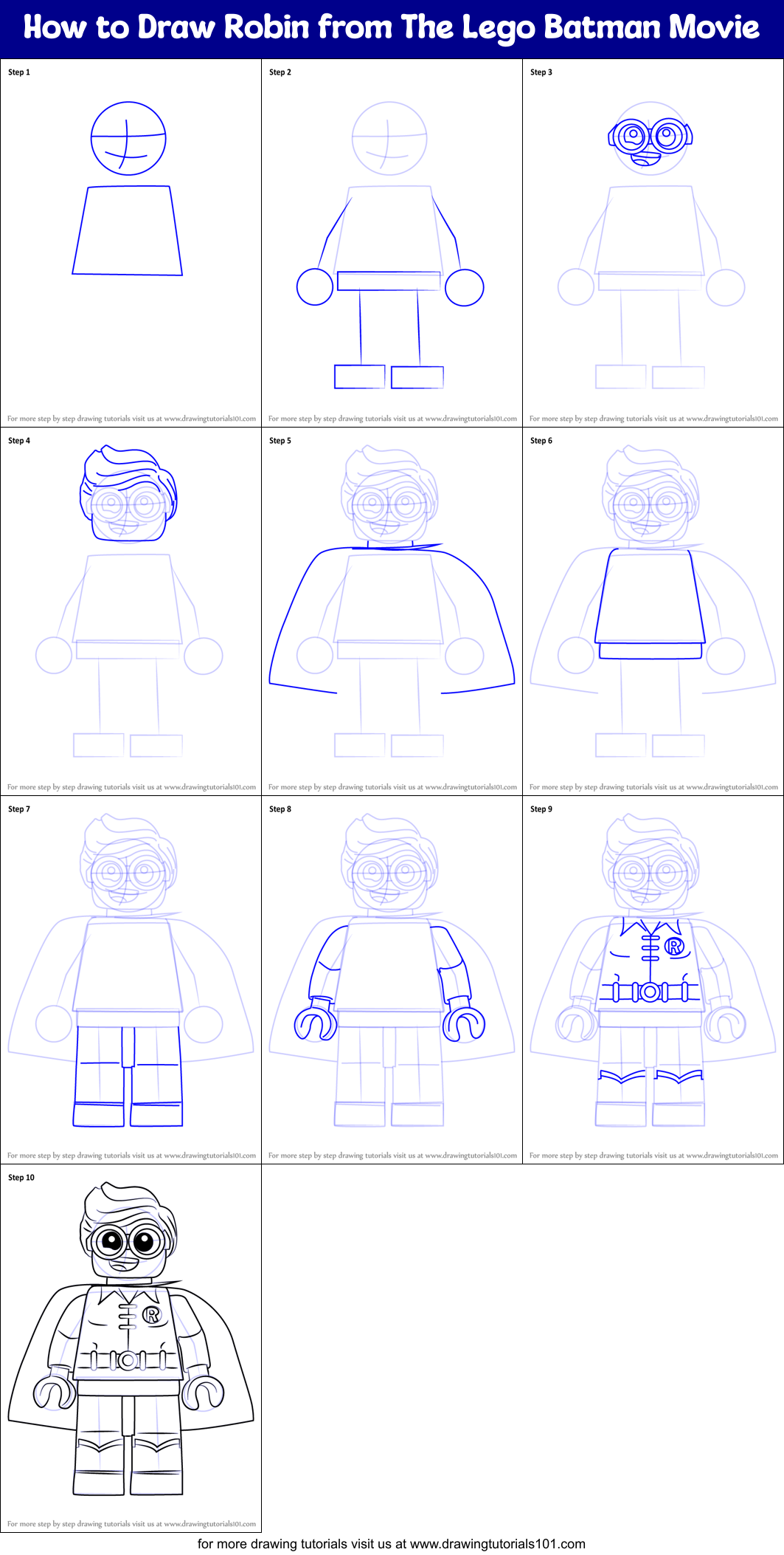 How to Draw Robin from The Lego Batman Movie Printable Step by Step