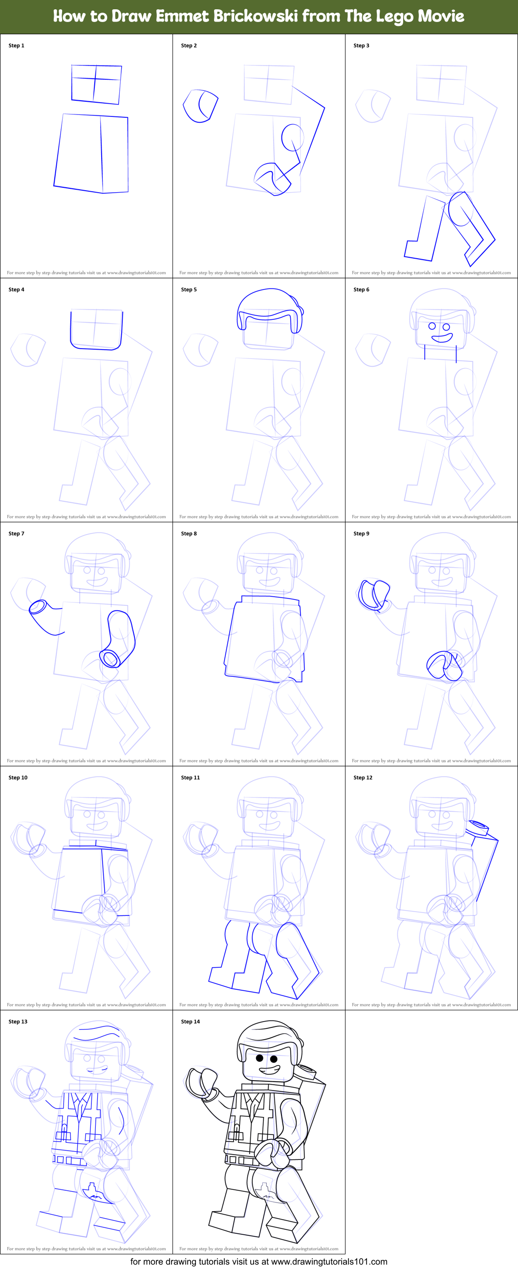 How to Draw Emmet Brickowski from The Lego Movie Printable Step by Step