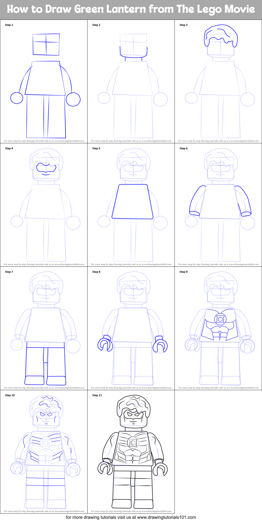 How to Draw Green Lantern from The Lego Movie Printable Step by Step