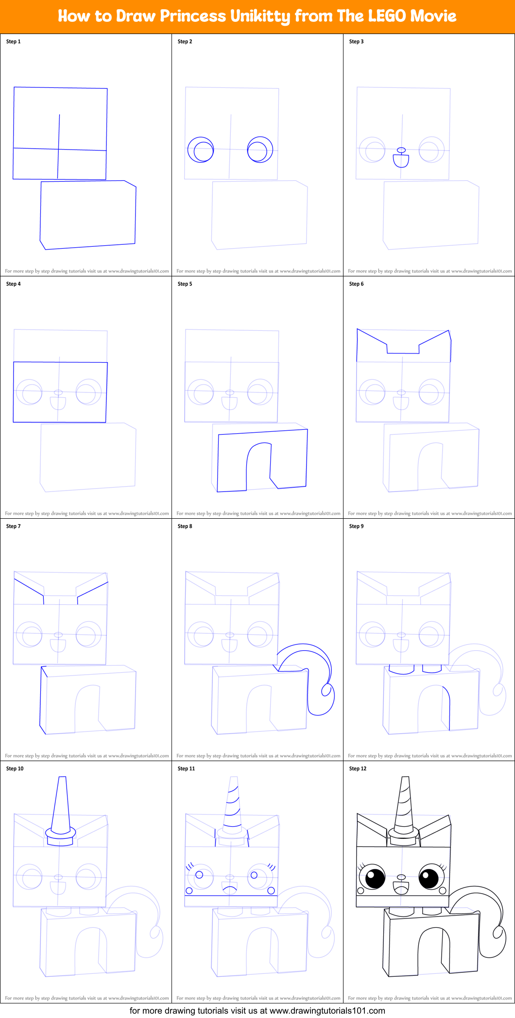 How to Draw Princess Unikitty from The LEGO Movie Printable Step by Step