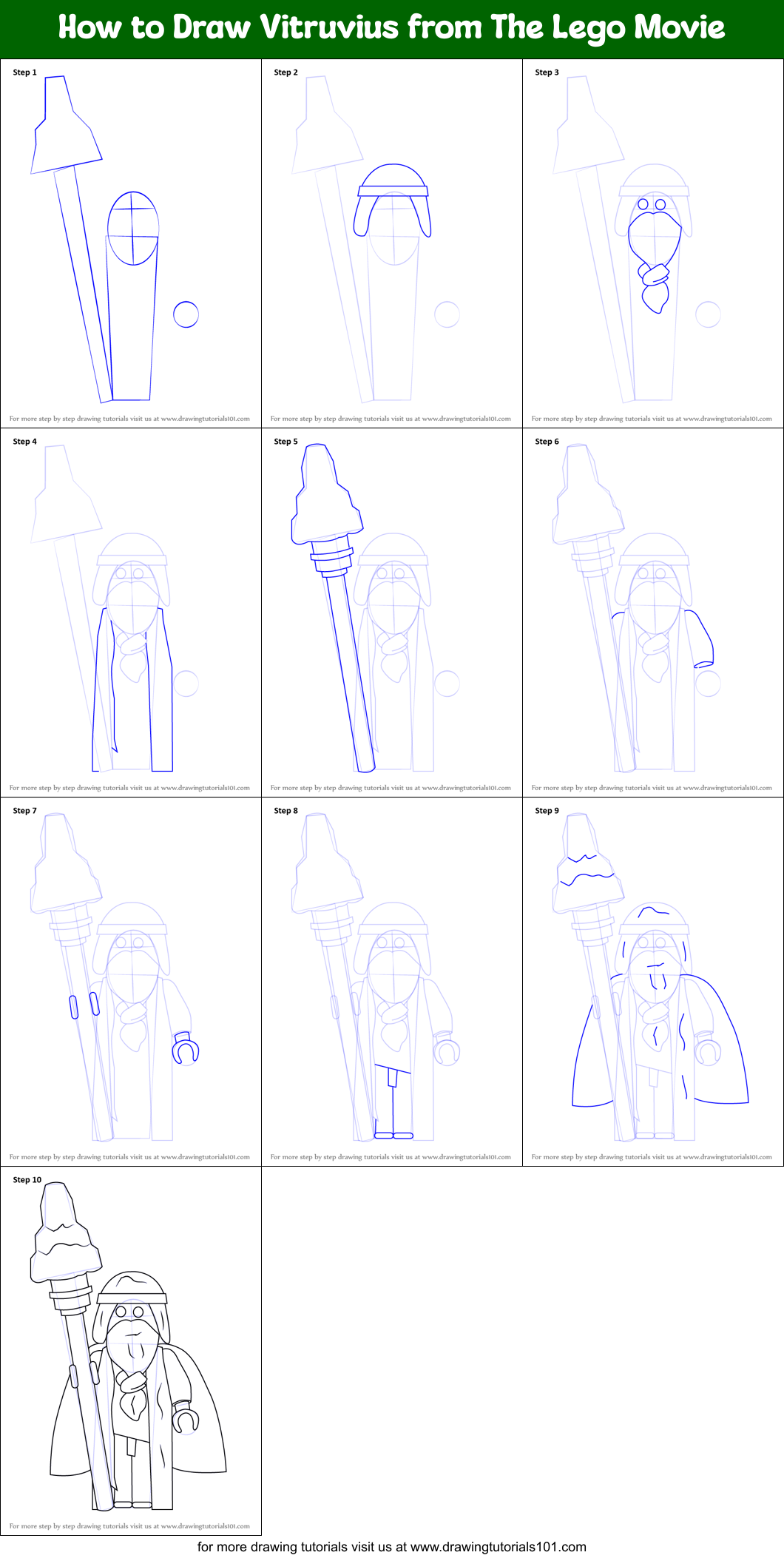 How to Draw Vitruvius from The Lego Movie Printable Step by Step