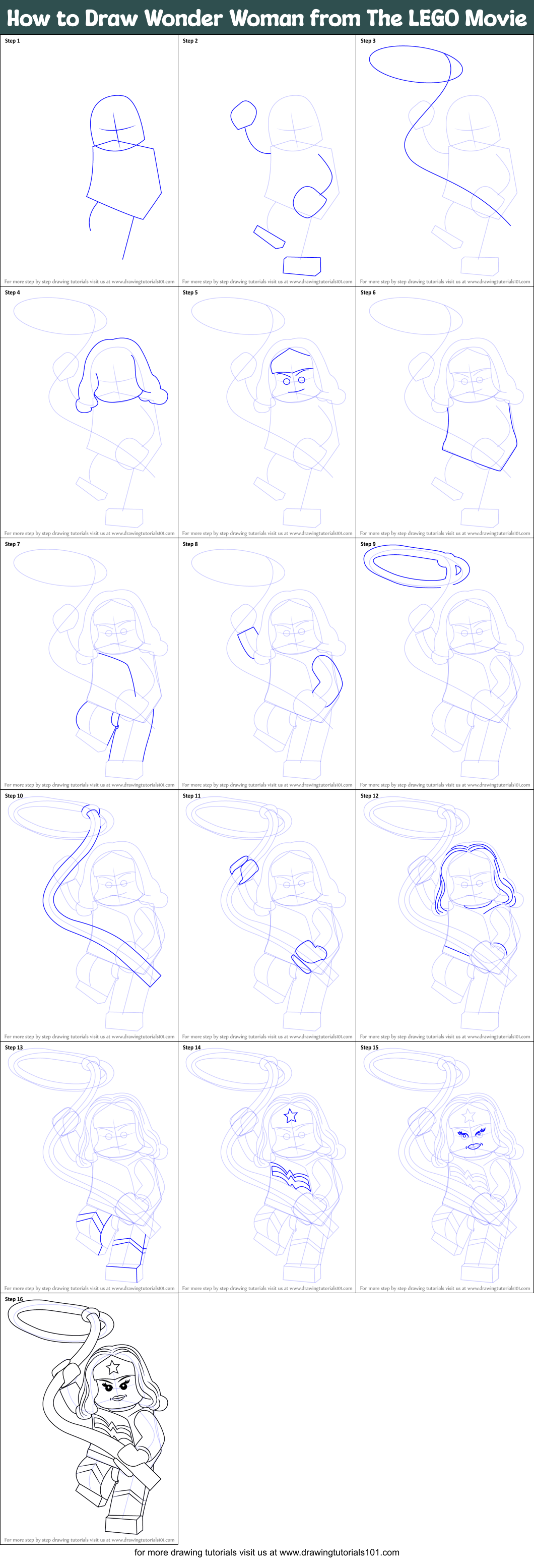 How to Draw Wonder Woman from The LEGO Movie Printable Step by Step