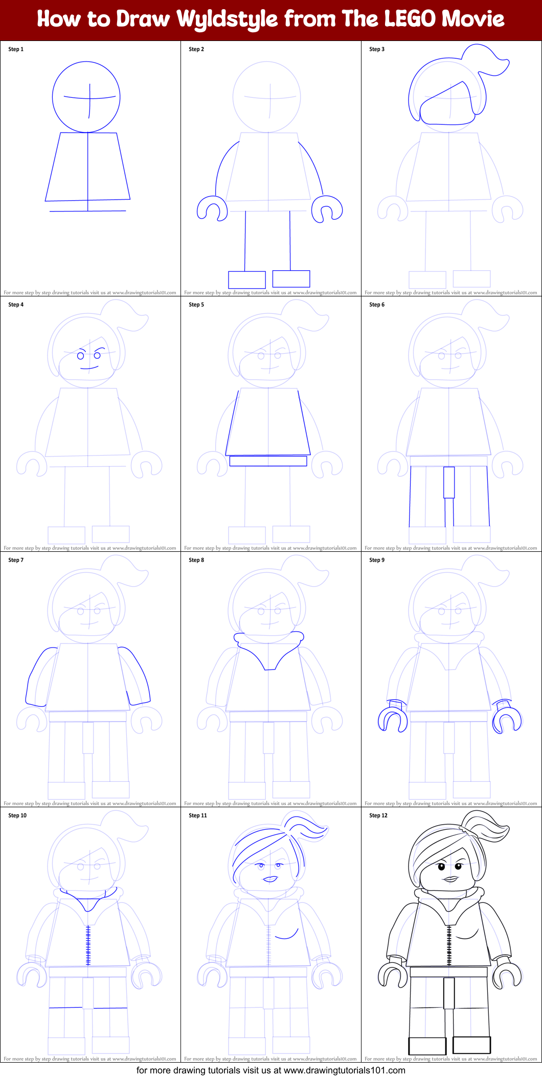 How to Draw Wyldstyle from The LEGO Movie Printable Step by Step
