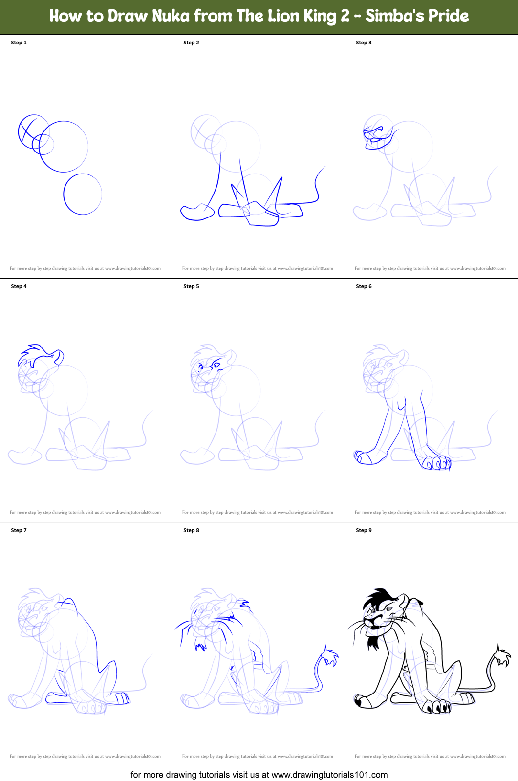 How to Draw Nuka from The Lion King 2 - Simba's Pride Printable Step by Step