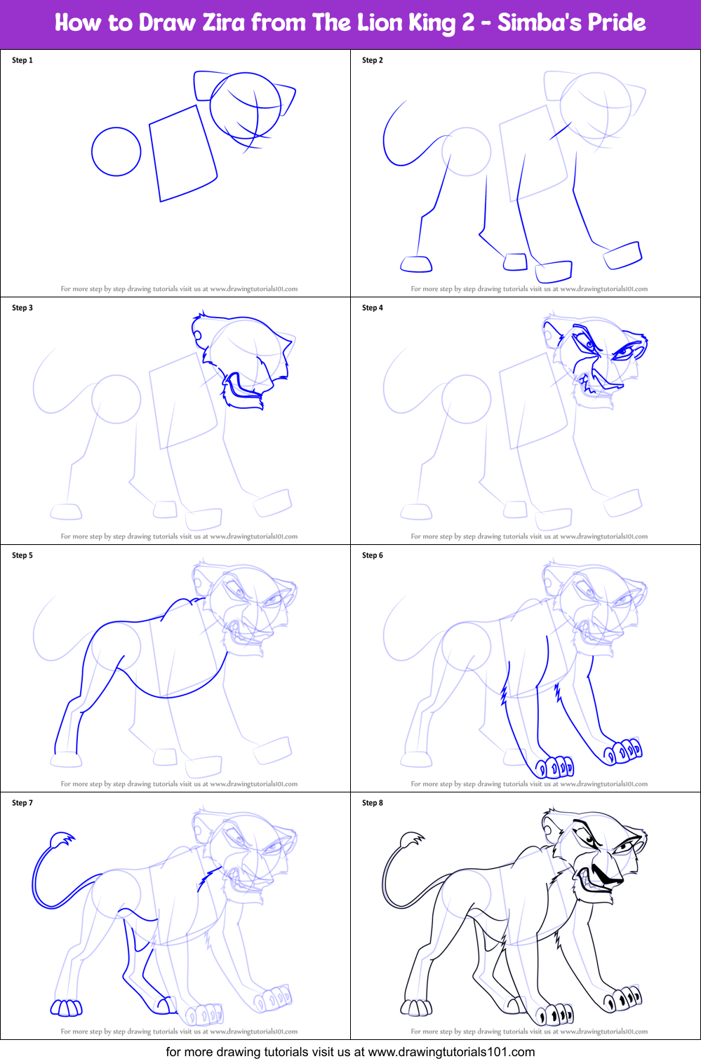 How to Draw Zira from The Lion King 2 - Simba's Pride Printable Step by Step