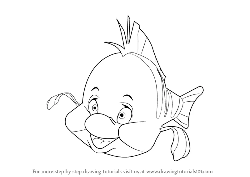 Learn How to Draw Flounder from The Little Mermaid (The Little Mermaid)  Step by Step : Drawing Tutorials