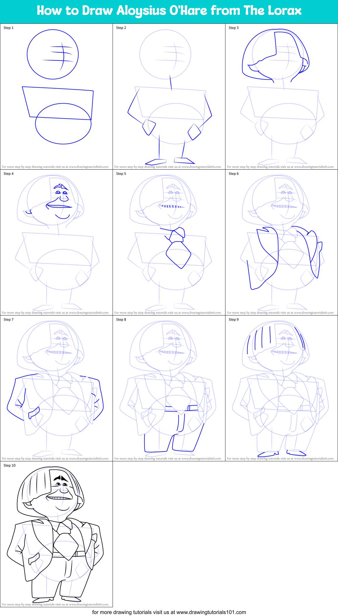 How to Draw Aloysius O'Hare from The Lorax Printable Step by Step