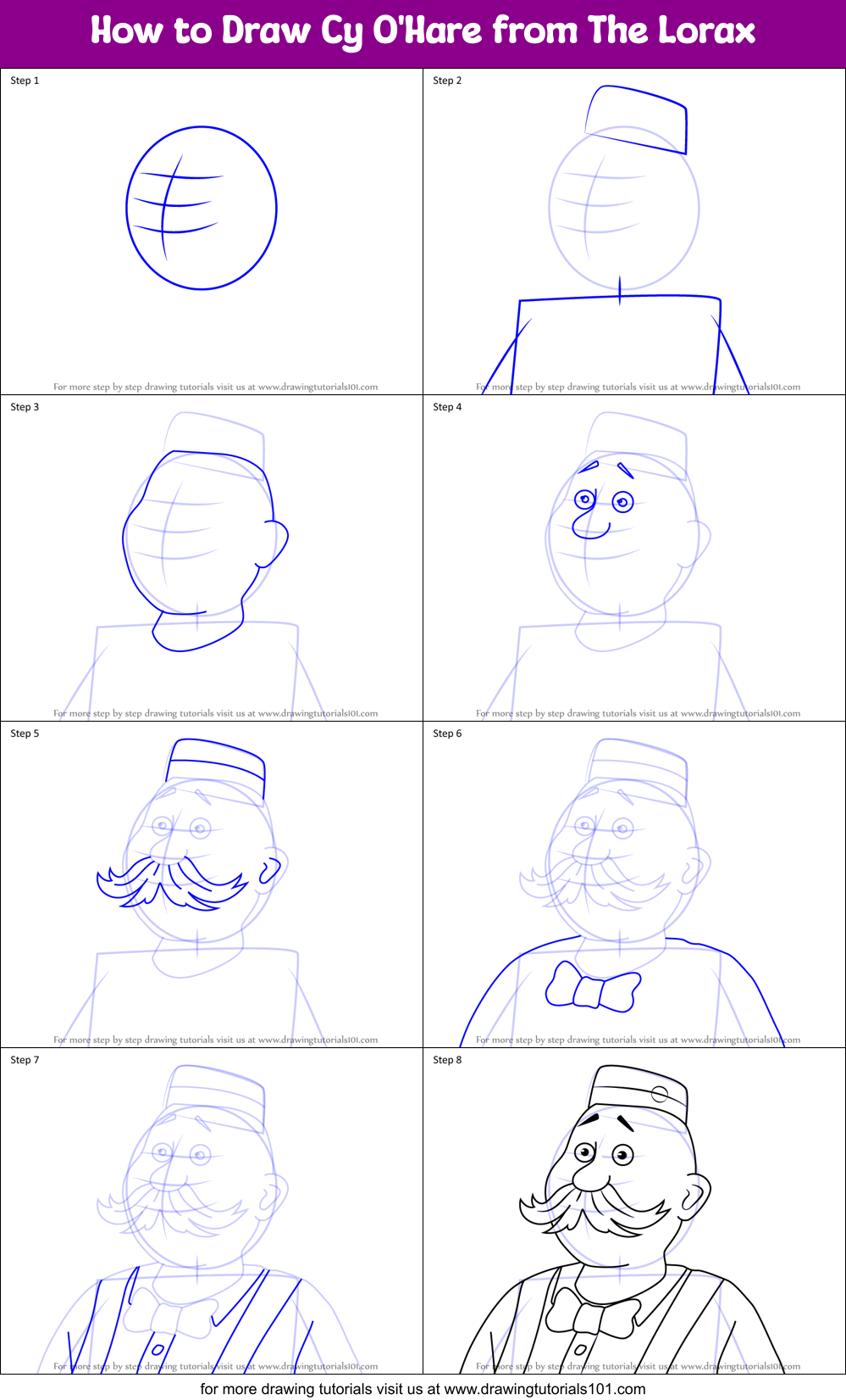 How to Draw Cy O'Hare from The Lorax Printable Step by Step