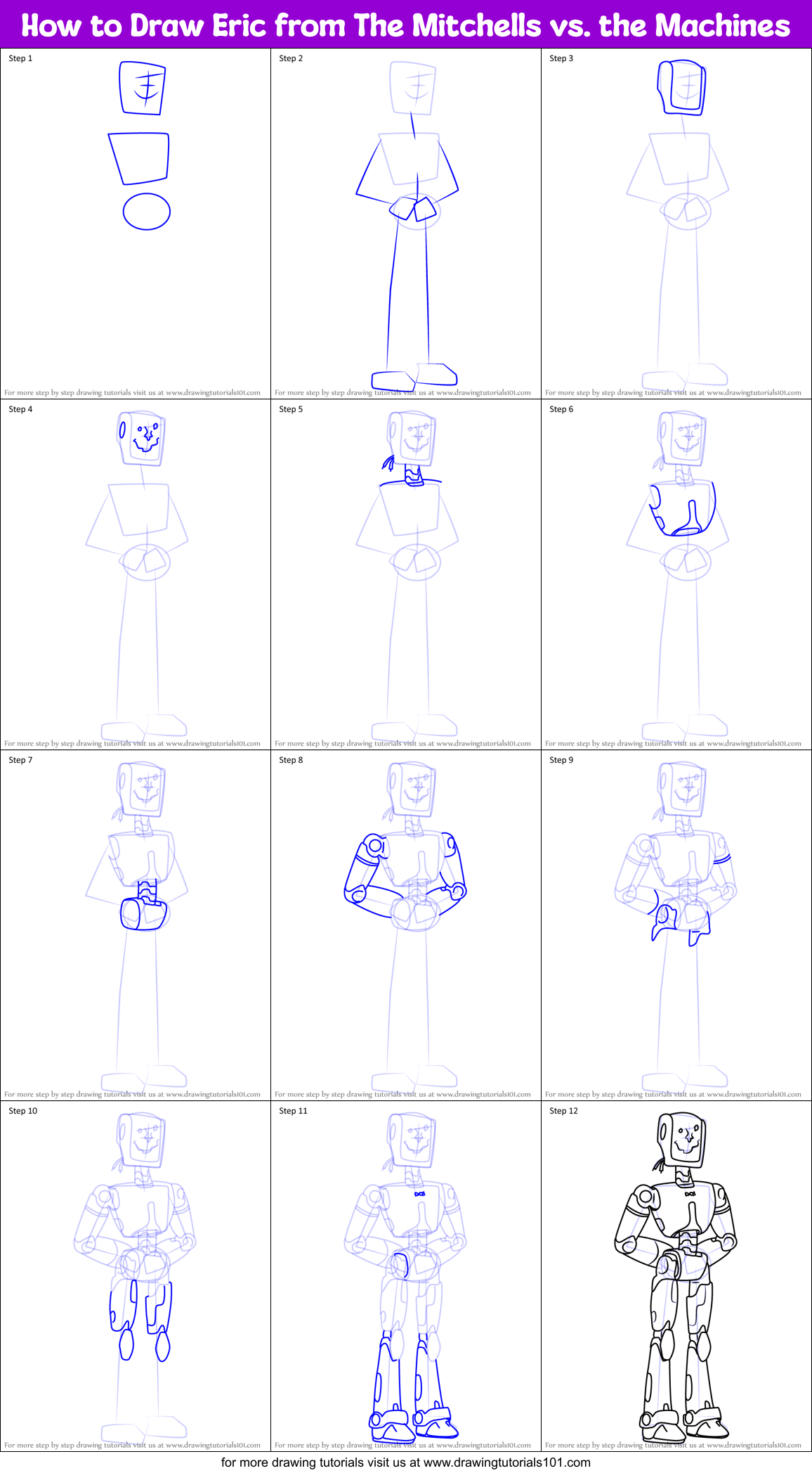 How to Draw Eric from The Mitchells vs. the Machines Printable Step by Step