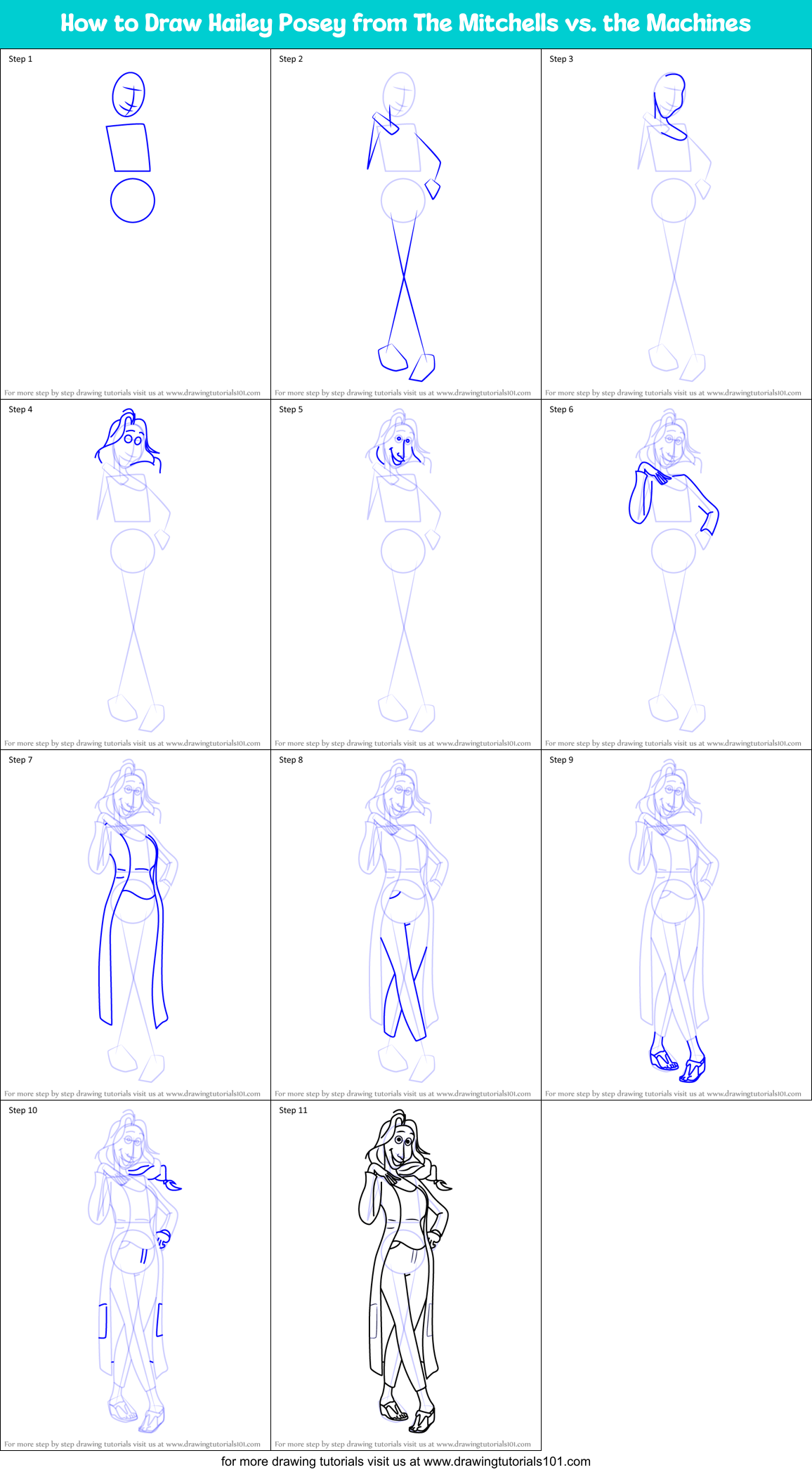 How to Draw Hailey Posey from The Mitchells vs. the Machines Printable Step by Step