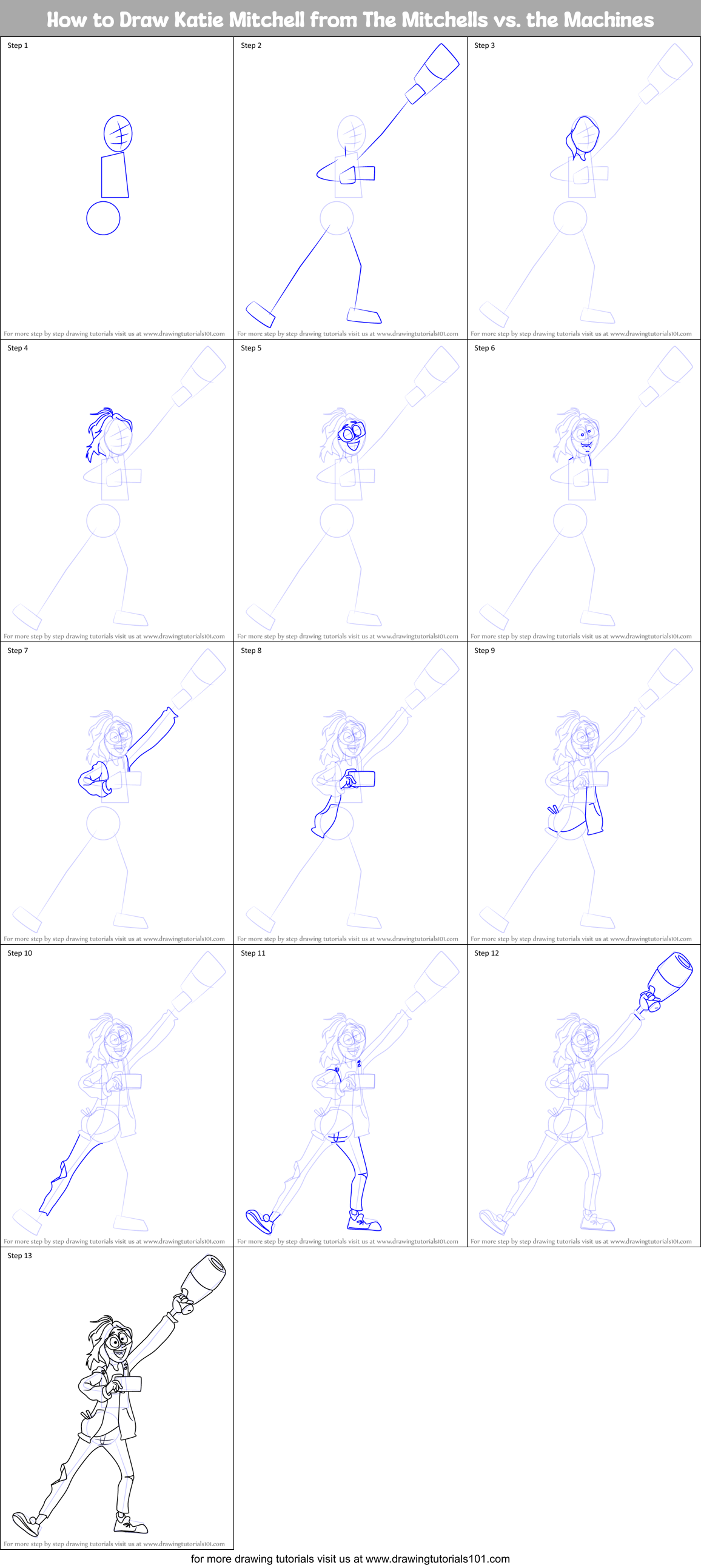 How to Draw Katie Mitchell from The Mitchells vs. the Machines Printable Step by Step