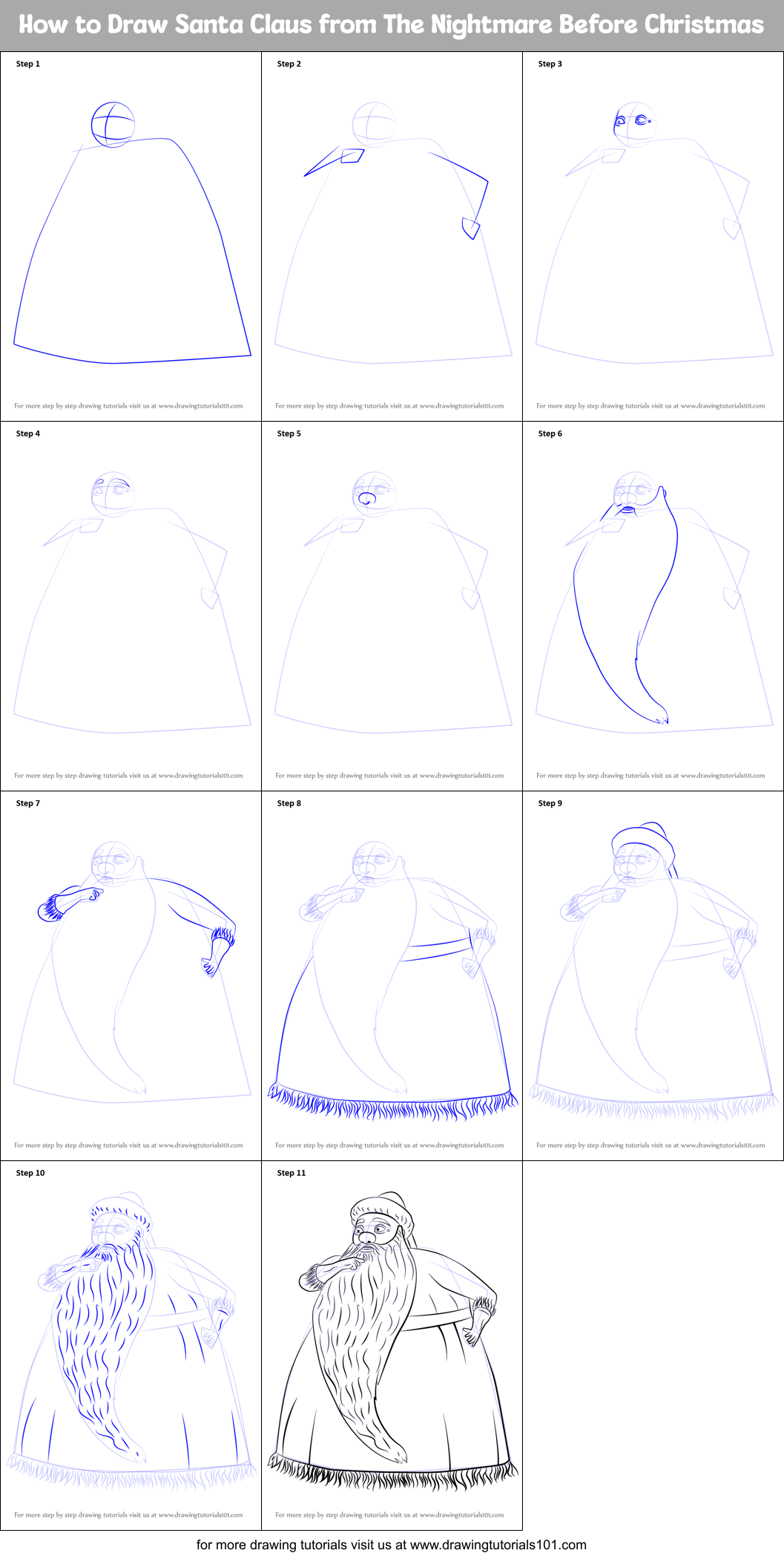 How to Draw Santa Claus from The Nightmare Before Christmas Printable Step by Step