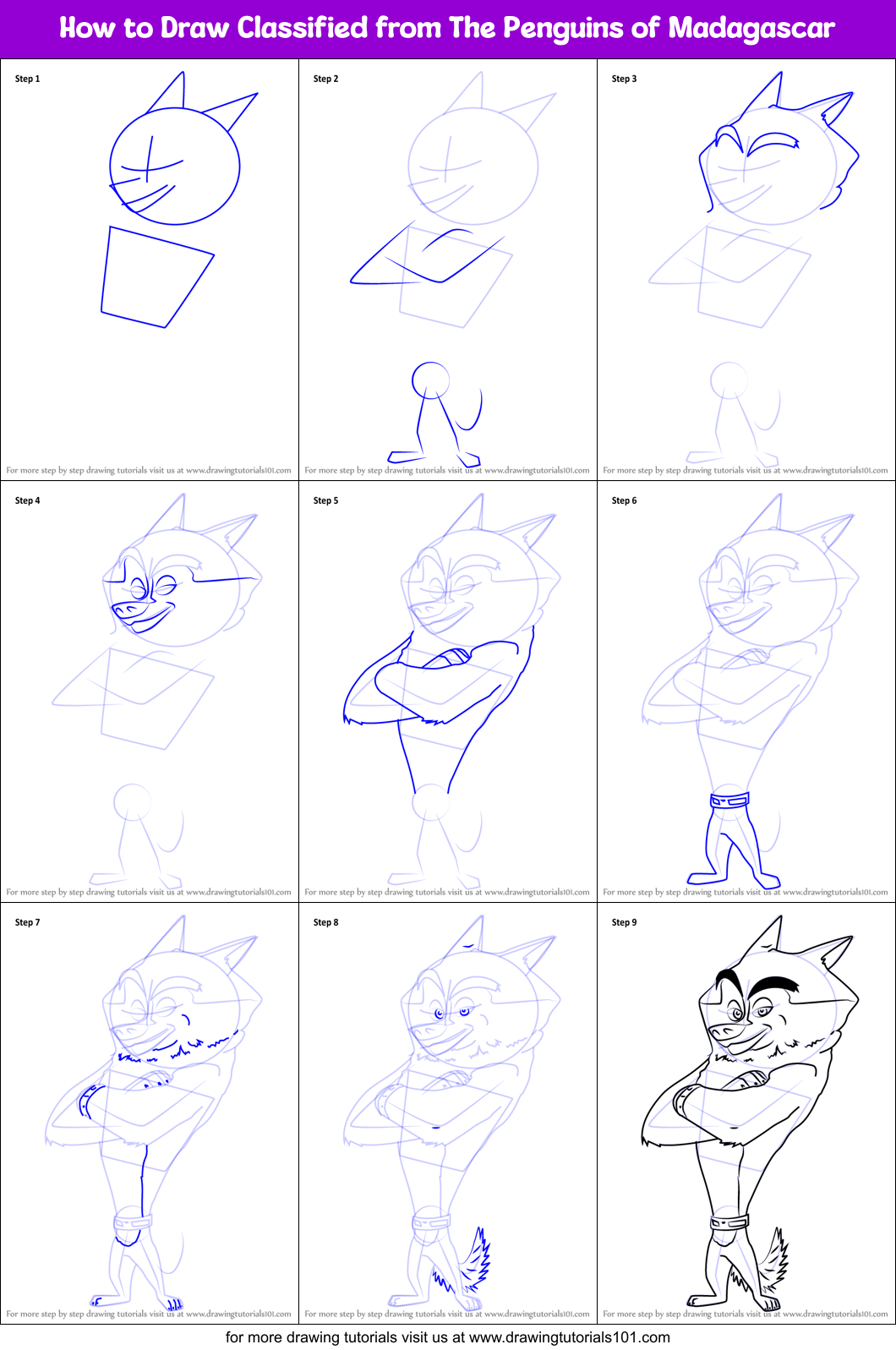 How to Draw Classified from The Penguins of Madagascar Printable Step by Step