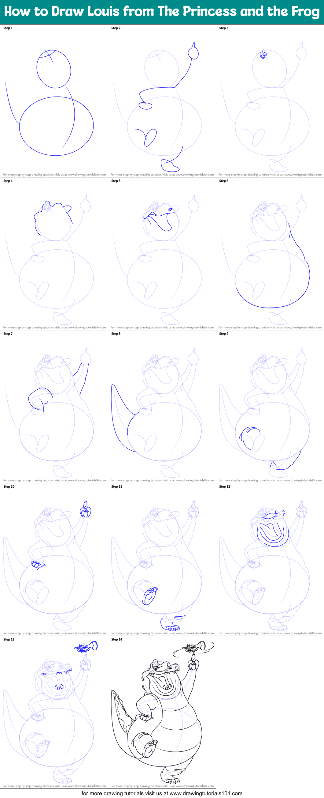 How to Draw Louis from The Princess and the Frog Printable Step by Step