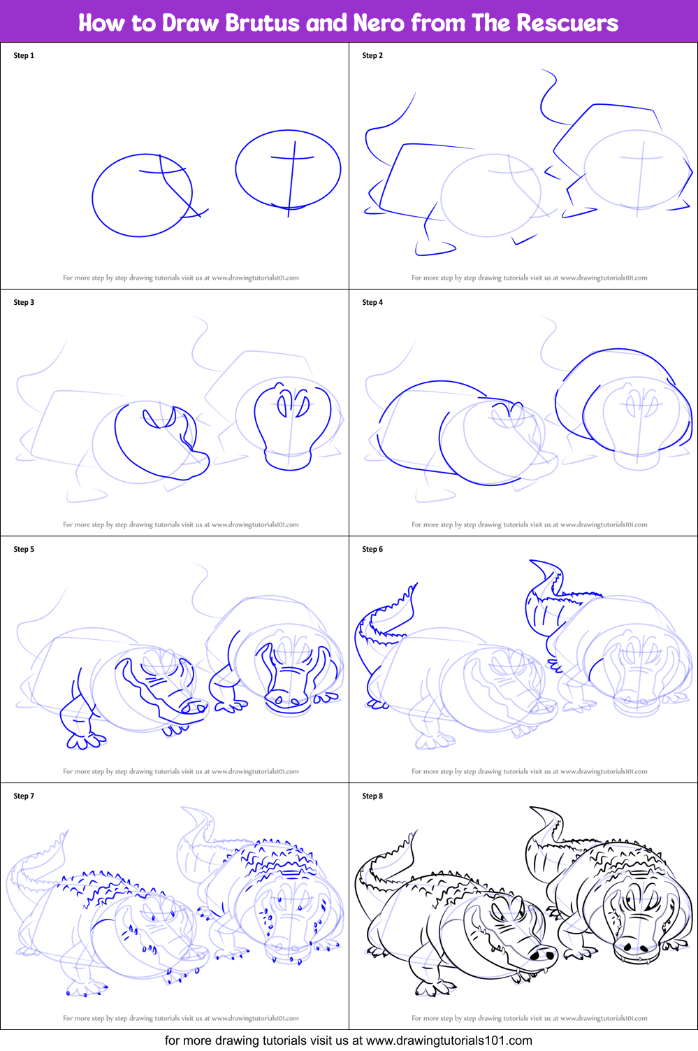 How to Draw Brutus and Nero from The Rescuers Printable Step by Step