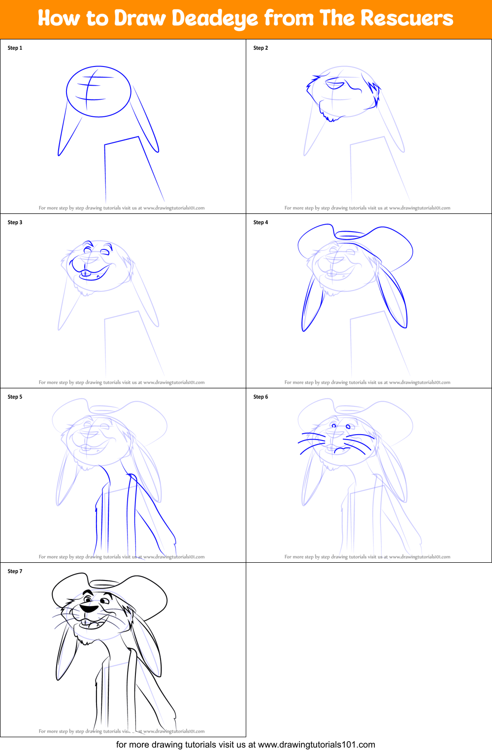 How to Draw Deadeye from The Rescuers Printable Step by Step
