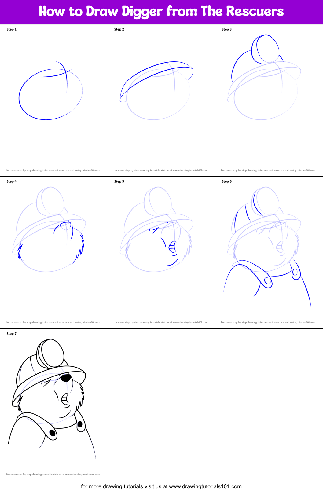 How to Draw Digger from The Rescuers Printable Step by Step