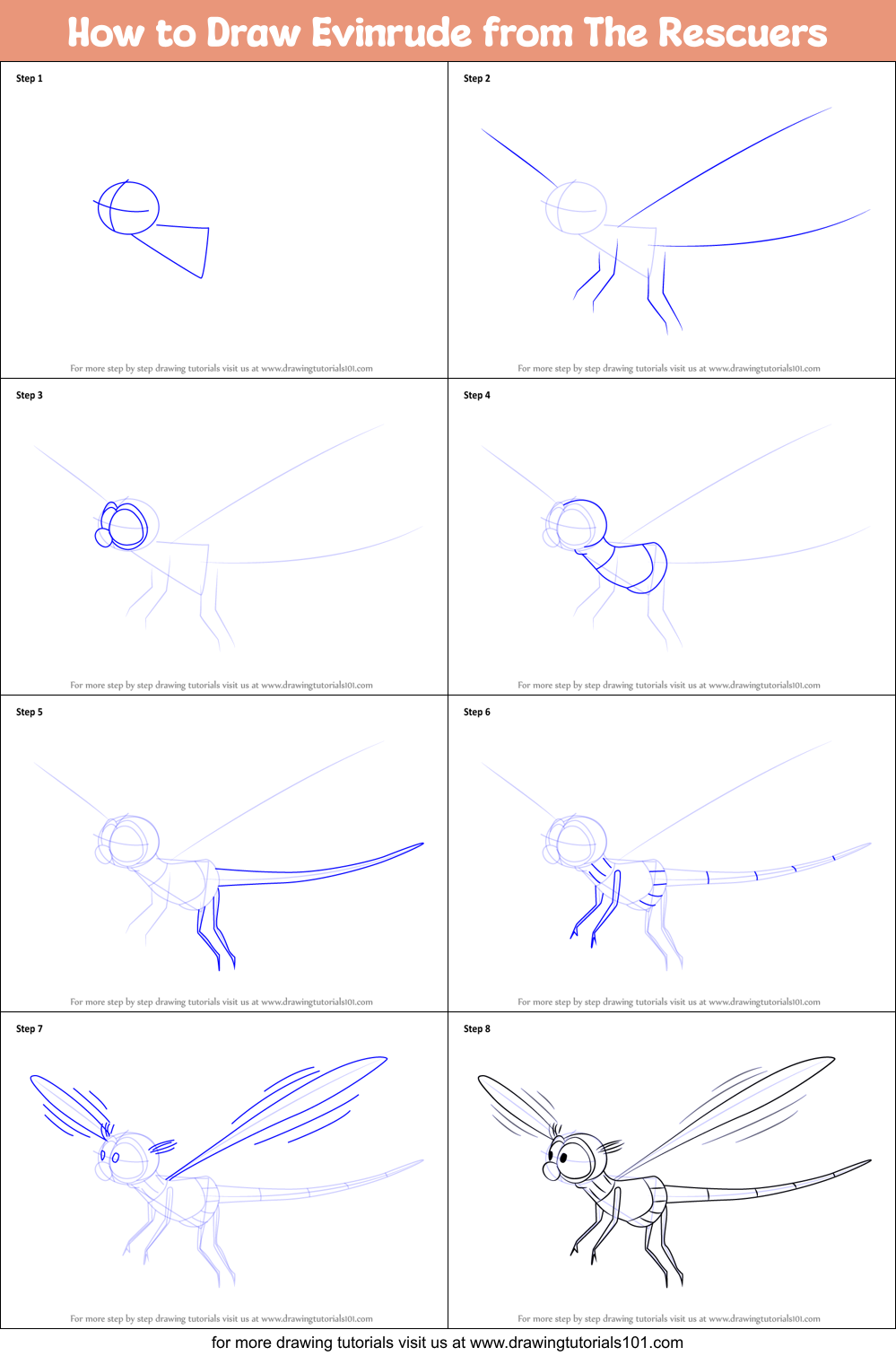 How to Draw Evinrude from The Rescuers Printable Step by Step